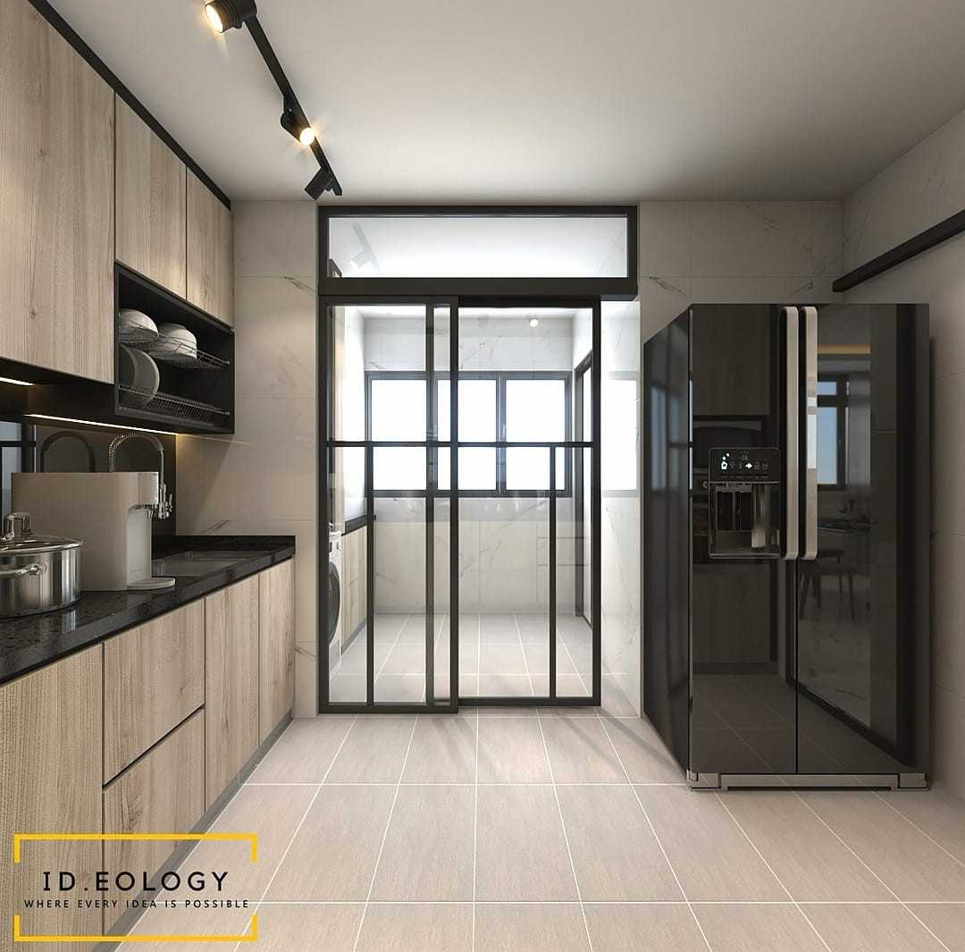 Contemporary Kitchen with Marble Floor and Kitchen Island