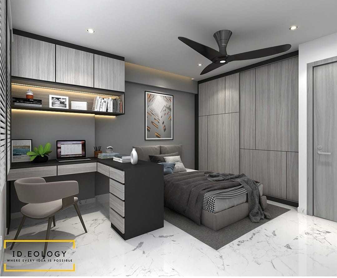 Contemporary Bedroom with Homogeneous Tiles and Herringbone Tiling