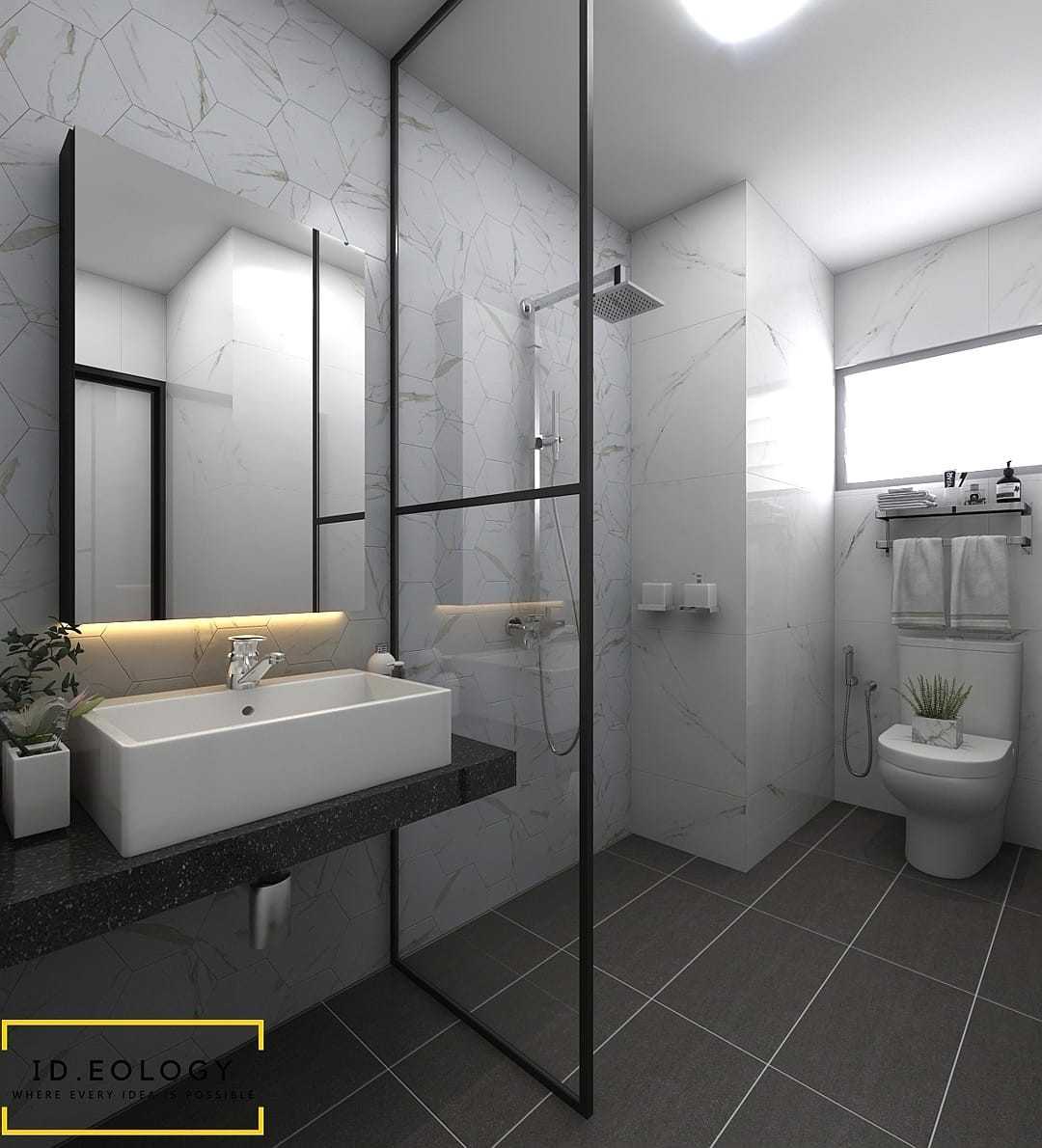 Contemporary Bathroom with Marble Floor and Shower Screen