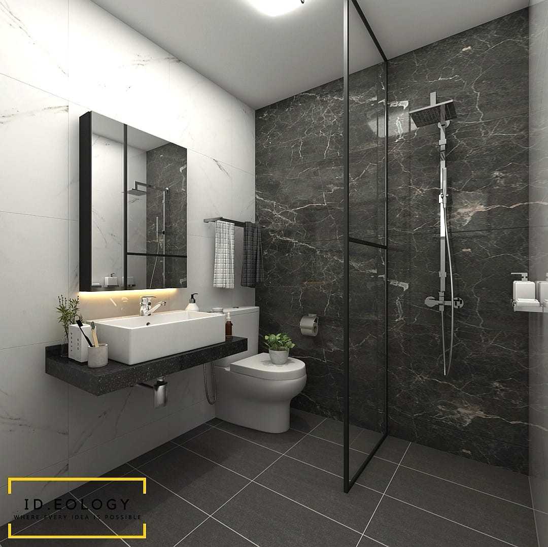 Contemporary Bathroom with Marble Floor and Wood Flooring