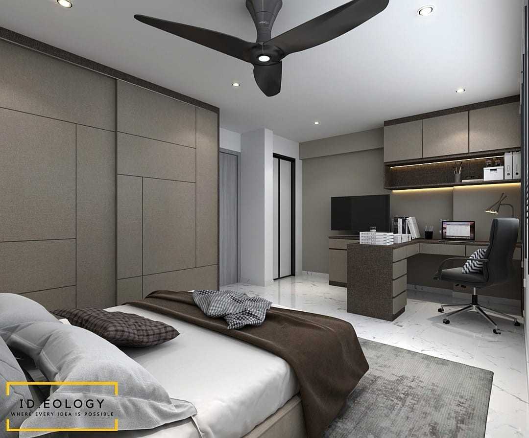 Contemporary Bedroom with Wood Flooring and Drop Light