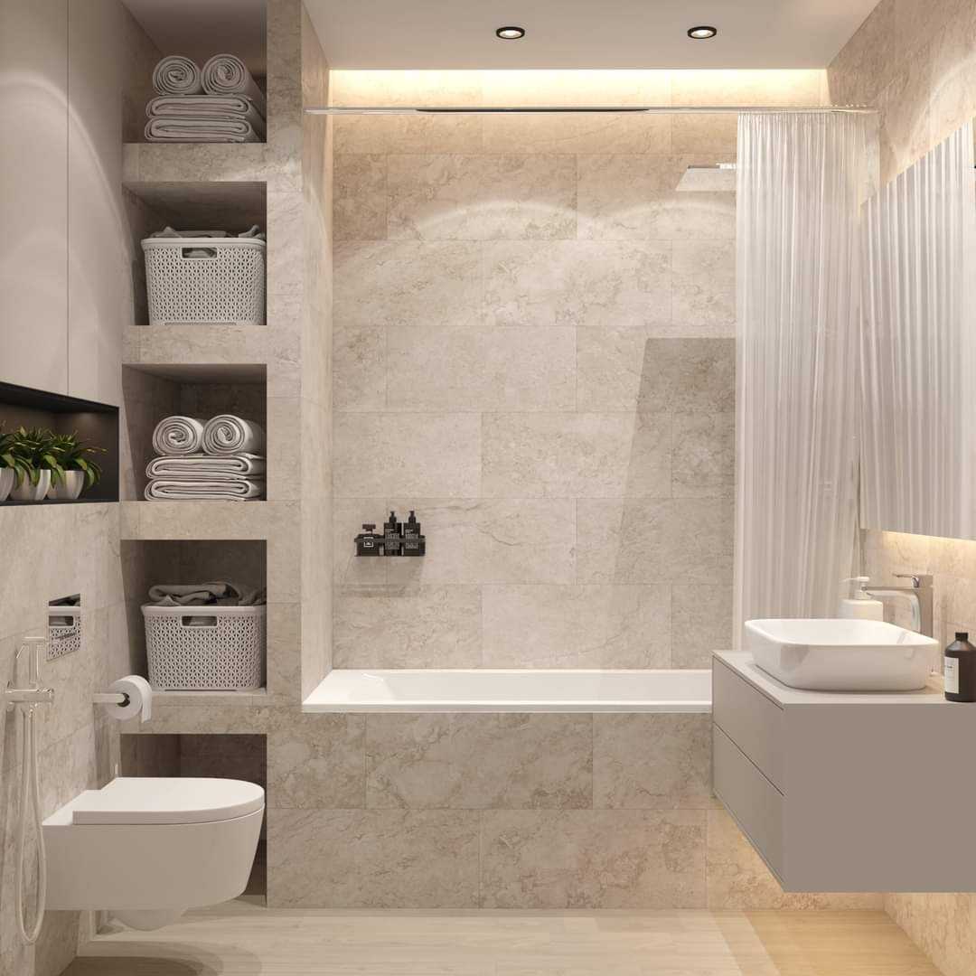 Contemporary Bathroom with Homogeneous Tiles and Mirror