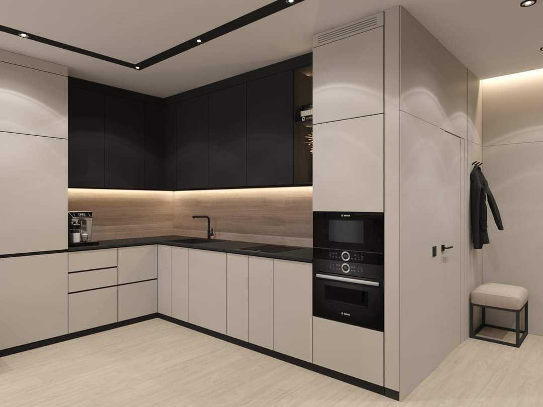 Contemporary Kitchen with Vinyl Flooring and Kitchen Island