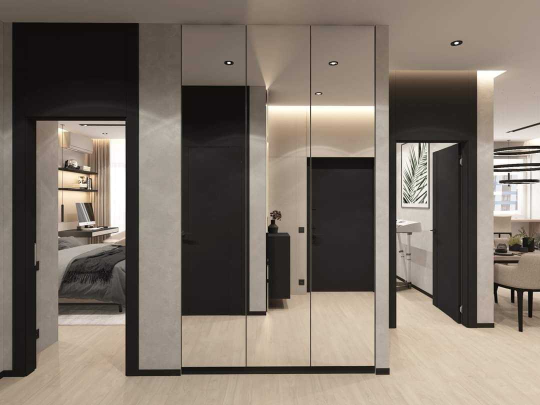 Contemporary Living Room with Vinyl Flooring and Mirror