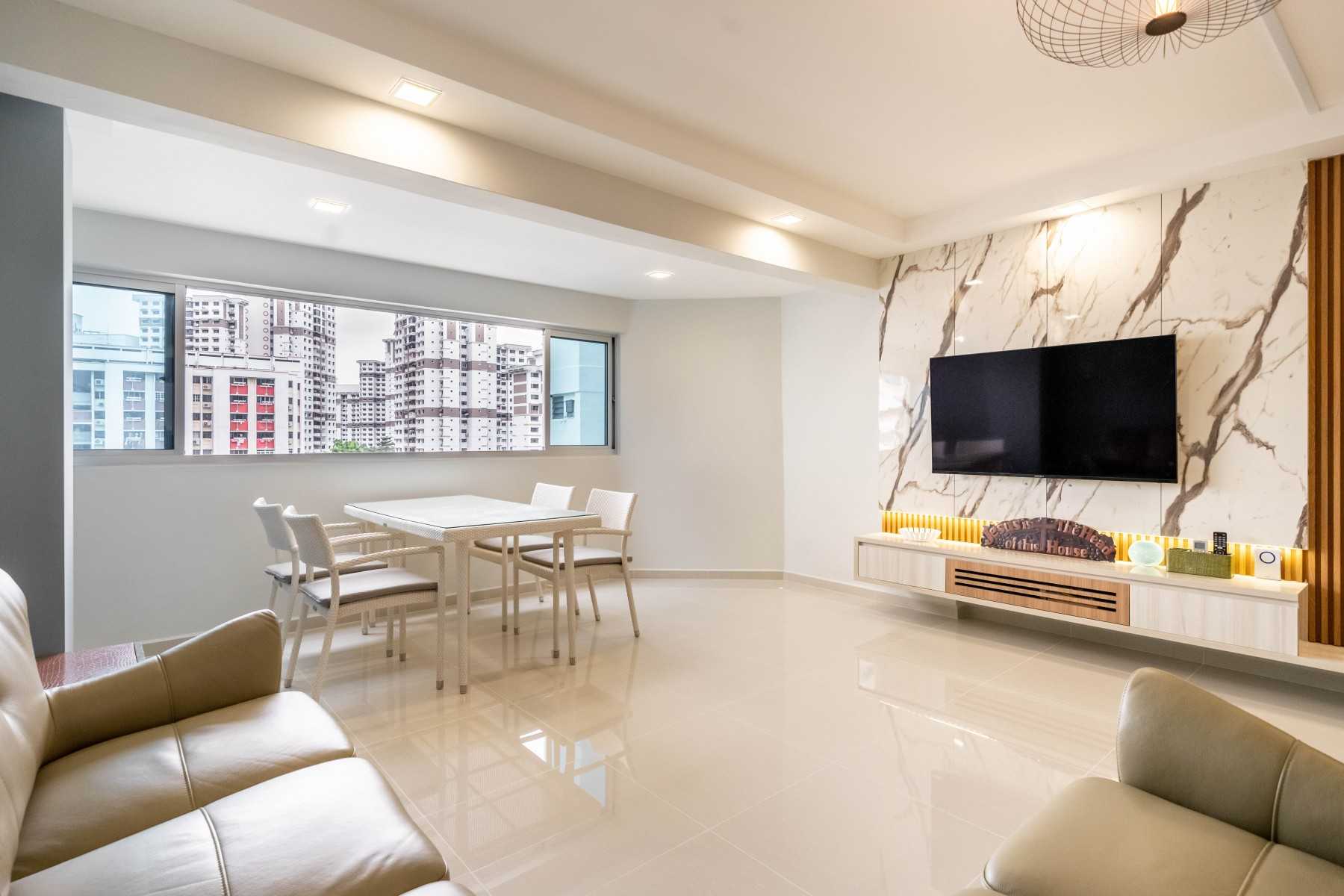 Contemporary Living Room with Homogeneous Tiles and Sofa