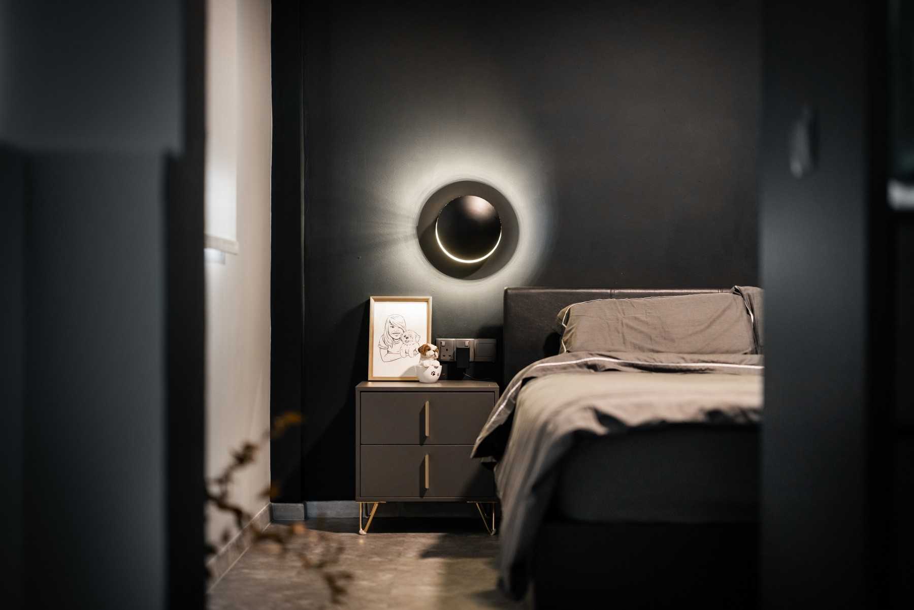 Industrial Bedroom with Storage Cabinets and Queen Bed