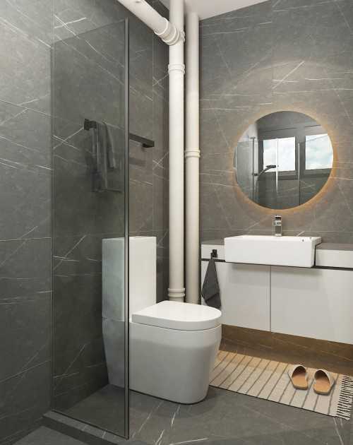 Modern Bathroom at Illustration Drawings for a 5rm resale HDB apt @ Bishan