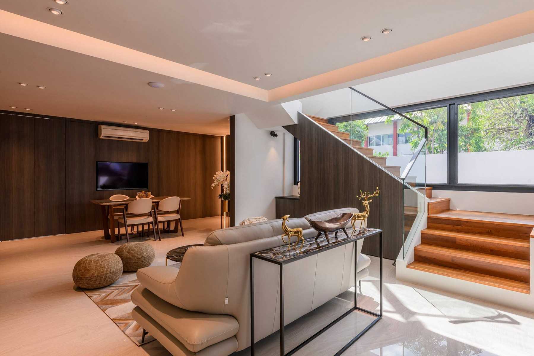 Contemporary Living Room with TV Console and Feature Wall