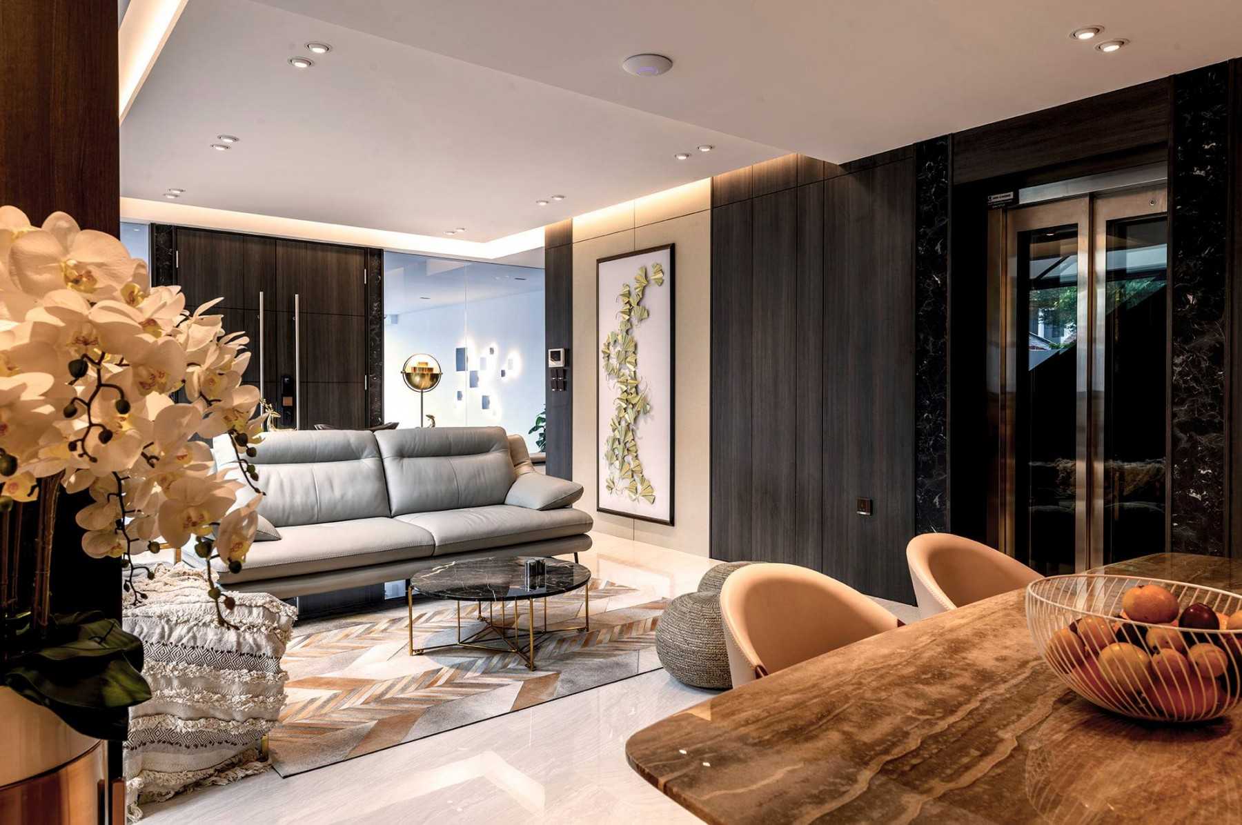 Contemporary Living Room with Feature Wall and Downlights