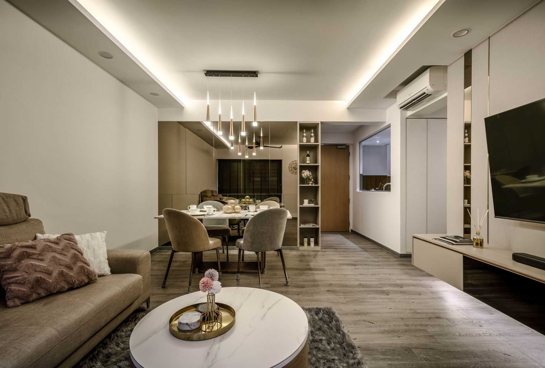 Contemporary Living Room with Coffee Table and Lighting