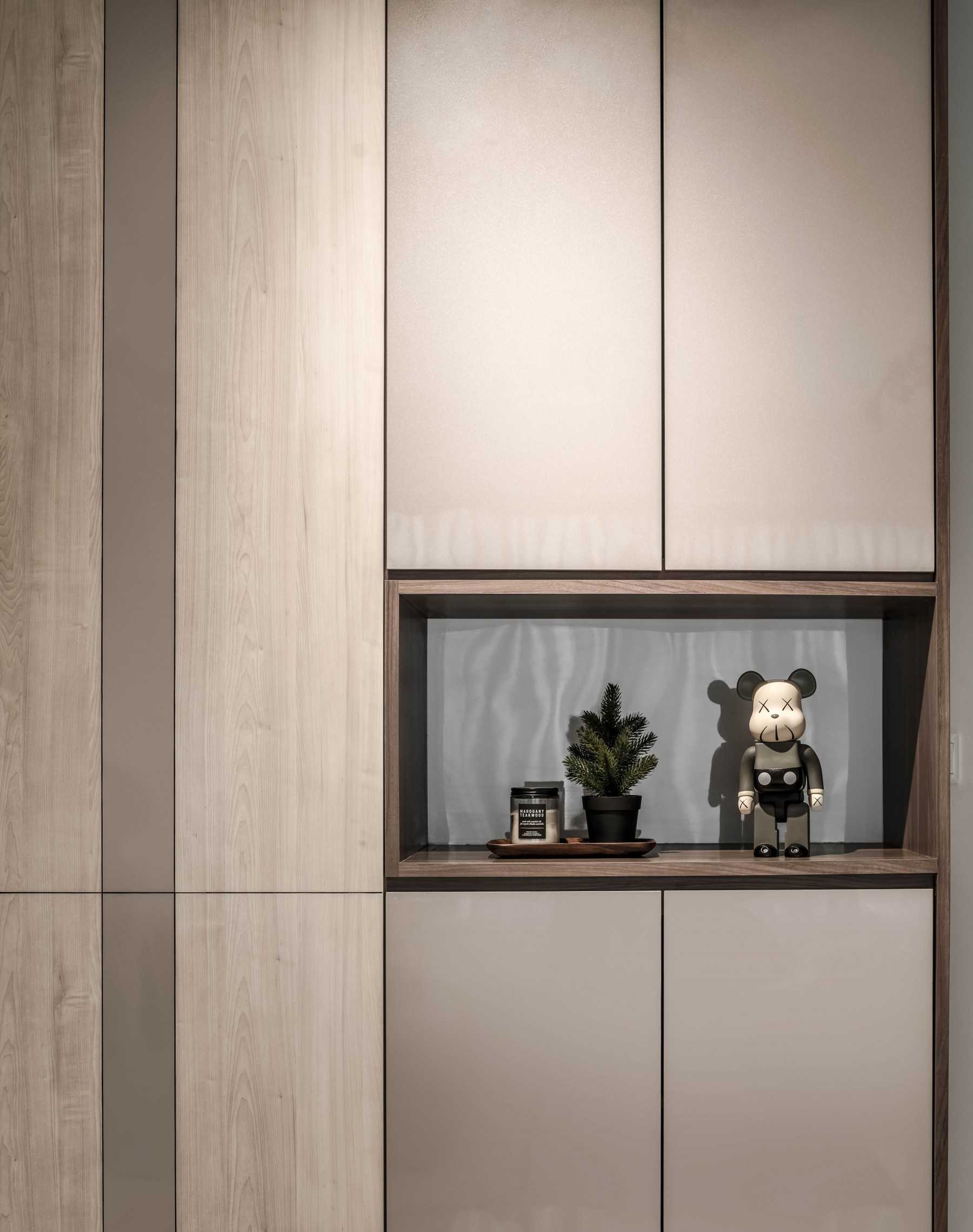 Contemporary Entryway with Shoe Cabinets and Houseplants