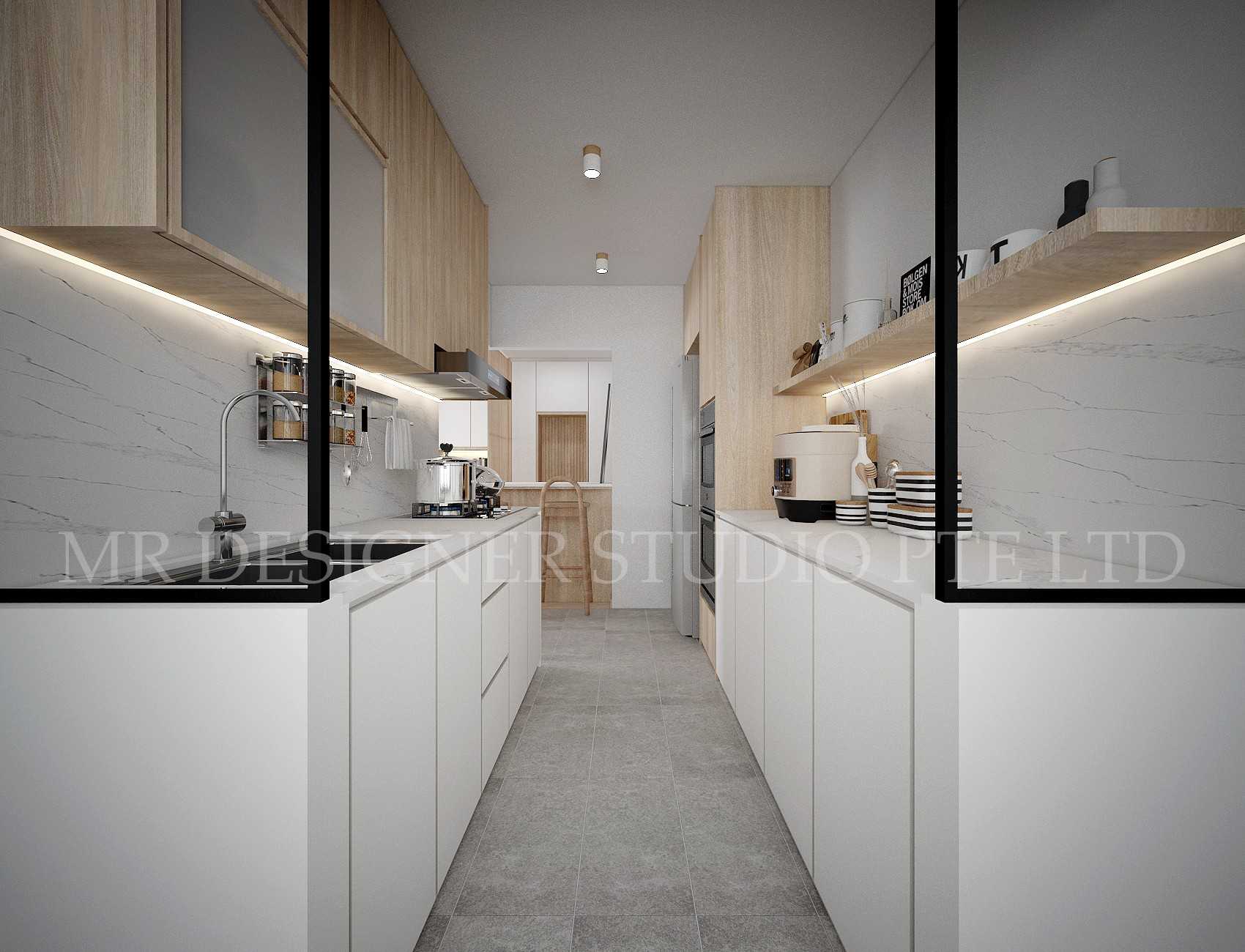Contemporary Kitchen with Countertop and Homogeneous Tiles