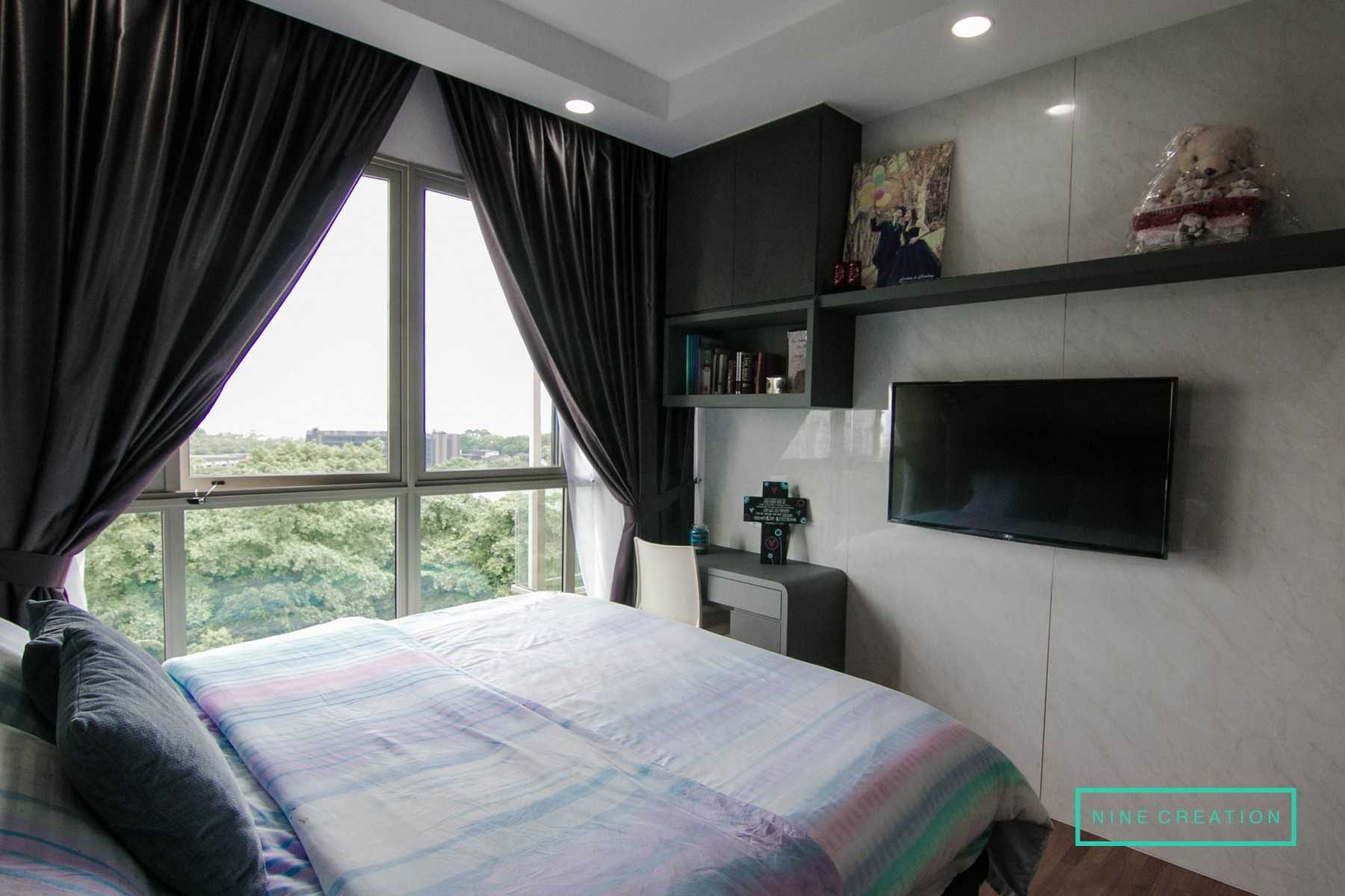 Modern Bedroom with Feature Wall and Curtain