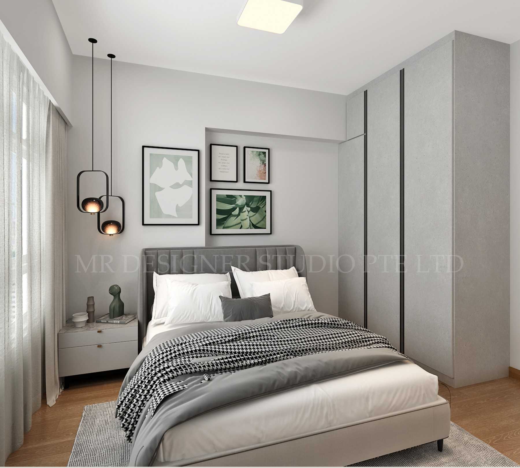 Contemporary Bedroom with Platform Bed and Vinyl Flooring