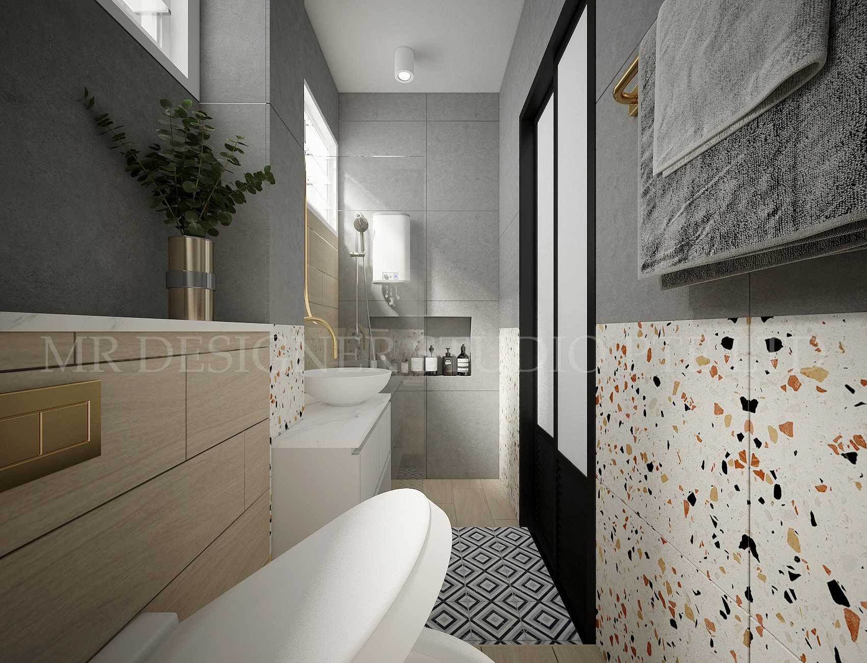 Eclectic Bathroom with Homogeneous Tiles and Herringbone Tiling
