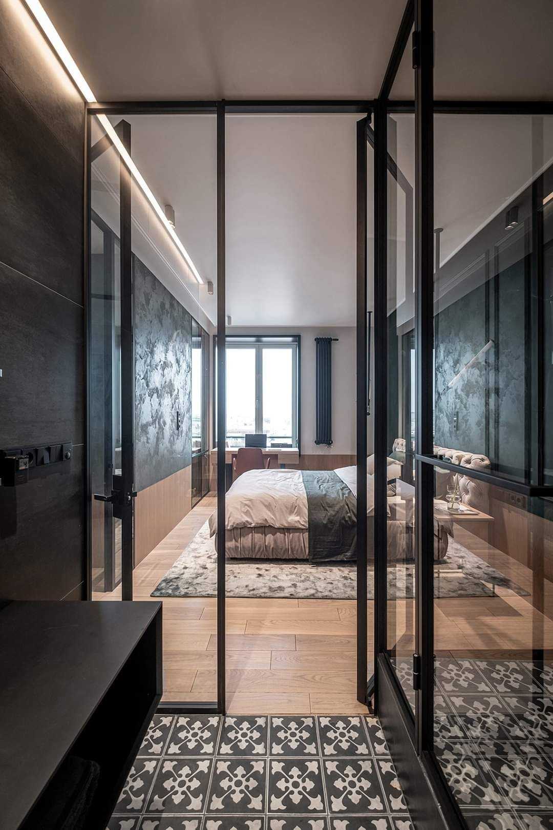 Contemporary Bedroom with Vinyl Flooring and Downlights