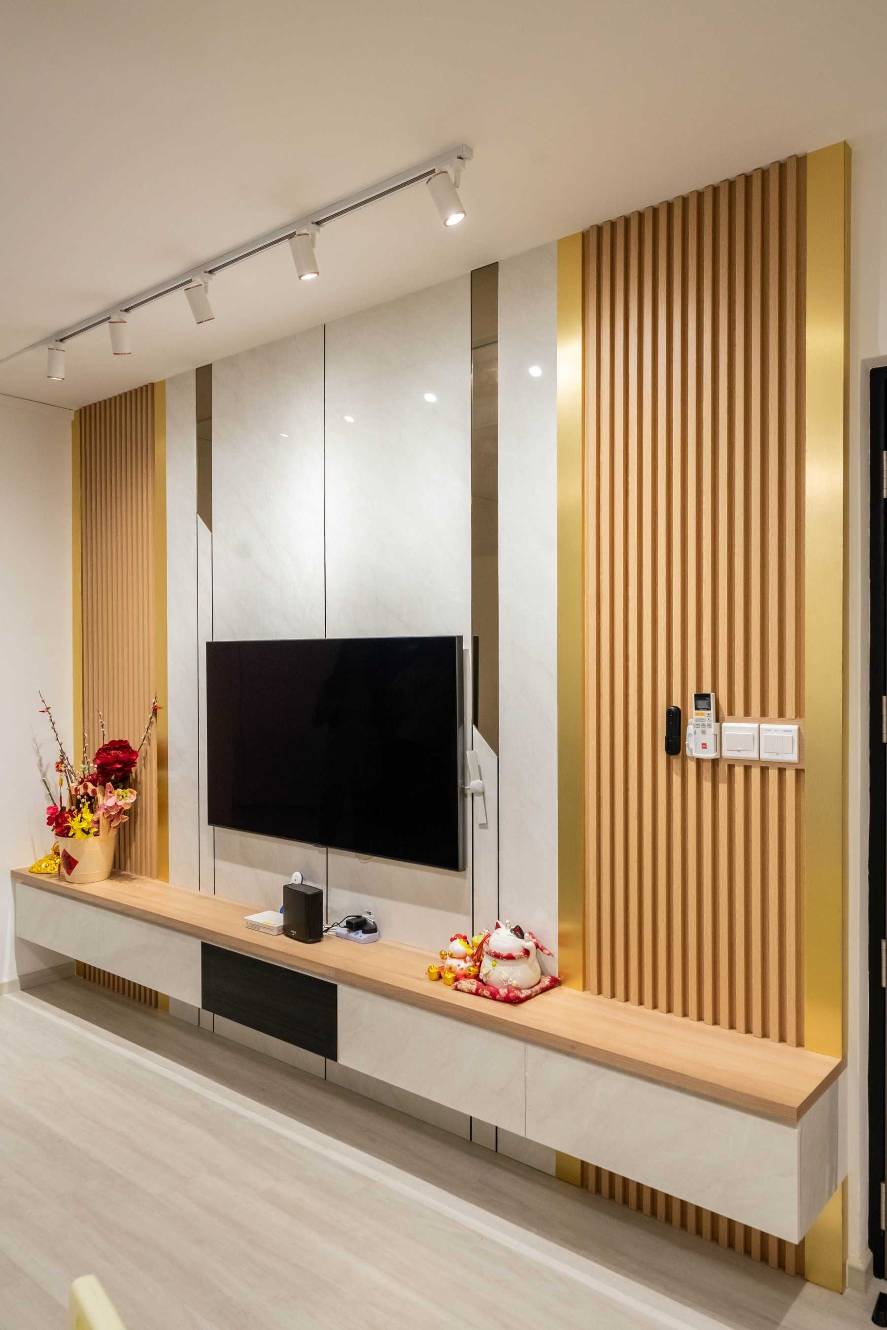 Modern Living Room with Vinyl Flooring and TV Console