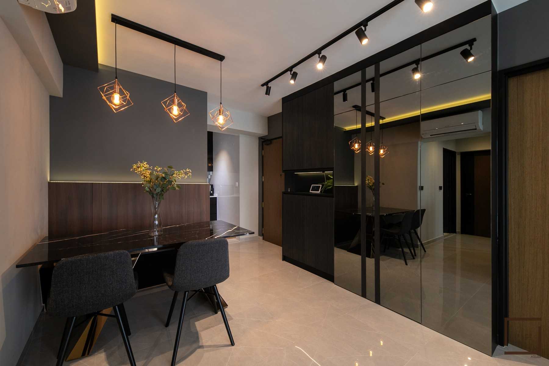 Modern Dining Room with Drop Light and Dining Table