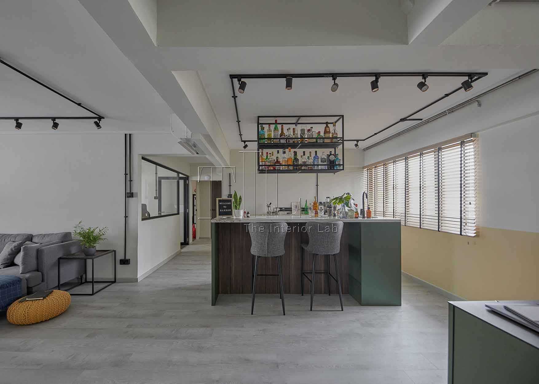 Eclectic Home Bar with Bar Counter and Drinkware
