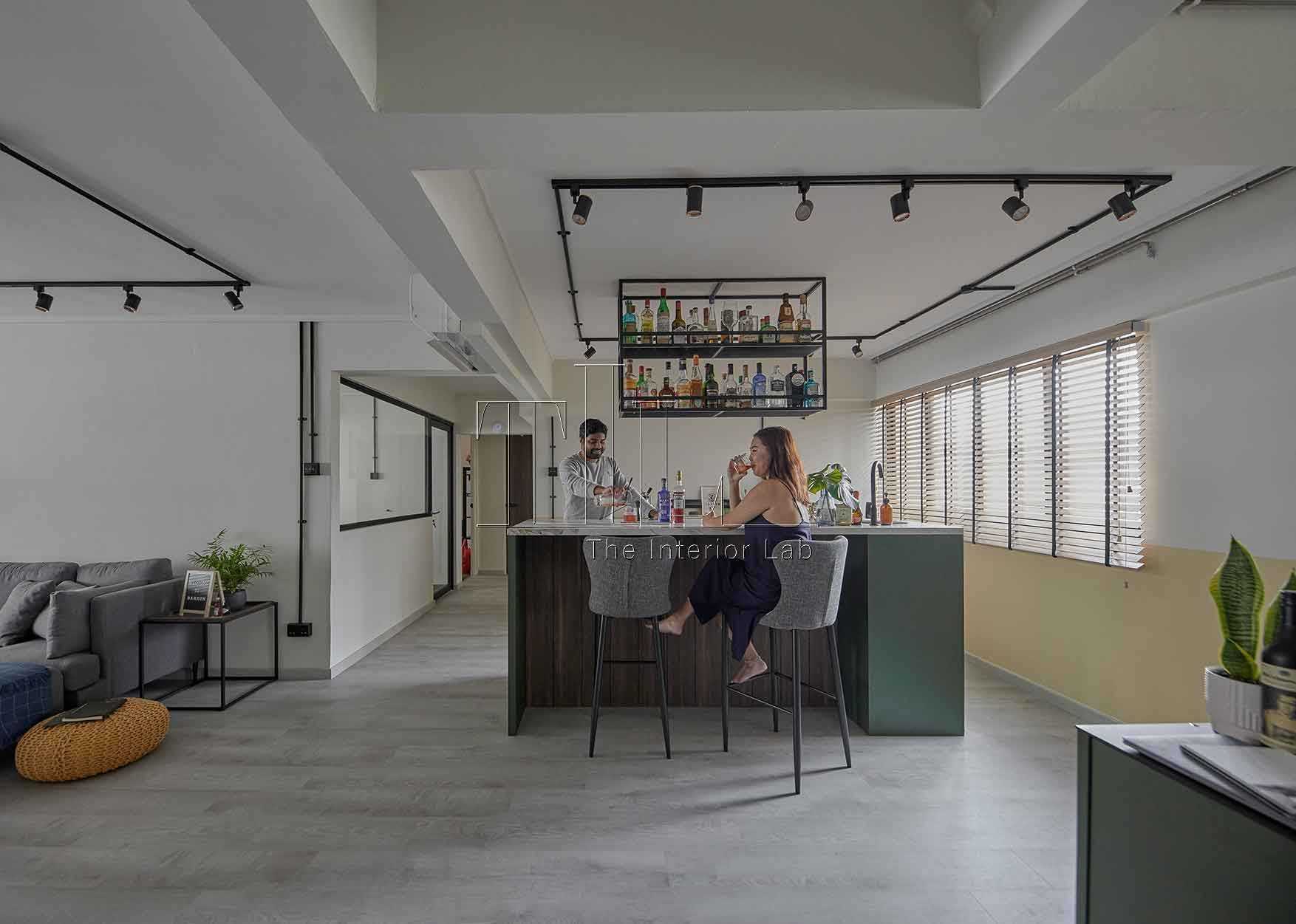 Eclectic Home Bar with Bar Counter and Drinkware