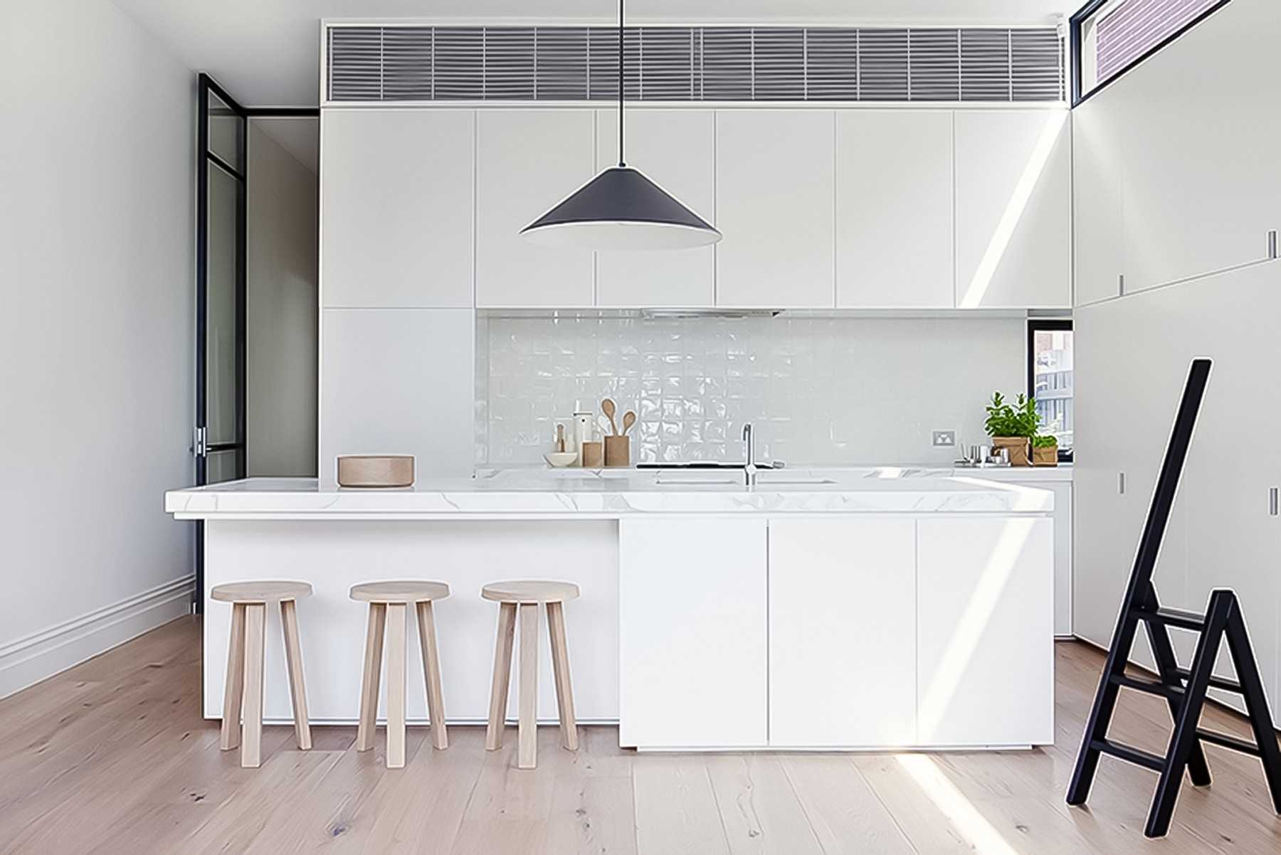 Scandinavian Kitchen with Vinyl Flooring and Bar Counter