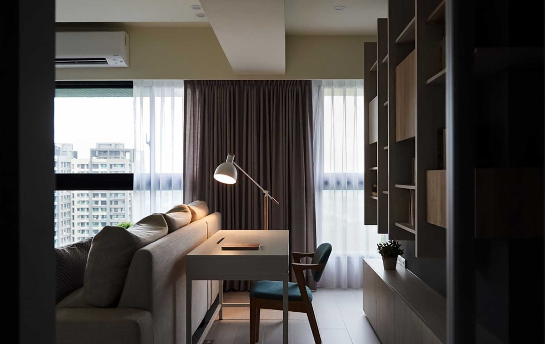 Contemporary Study with Ceiling Light and Desk
