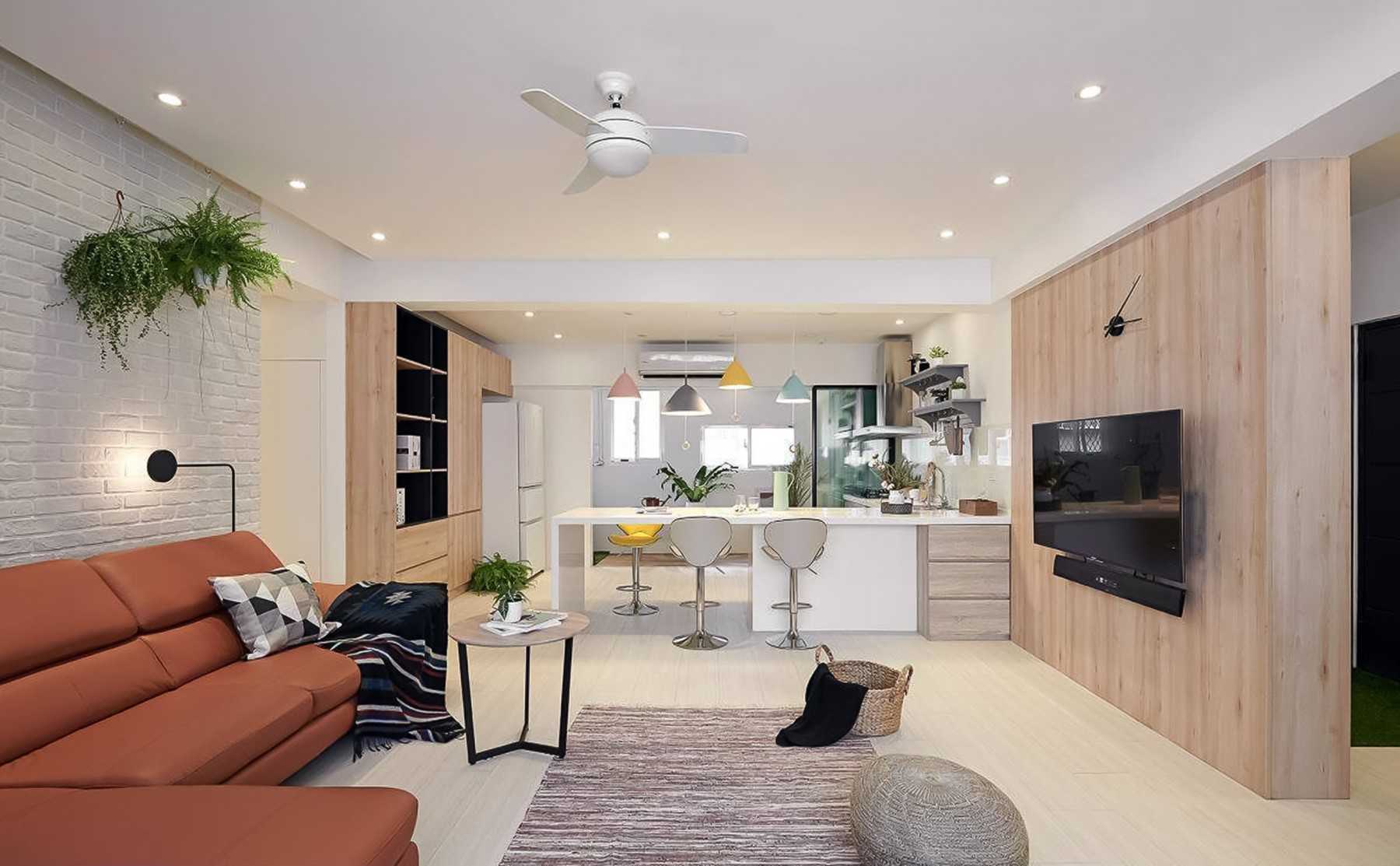 Contemporary Living Room with Settee and Cement Floor