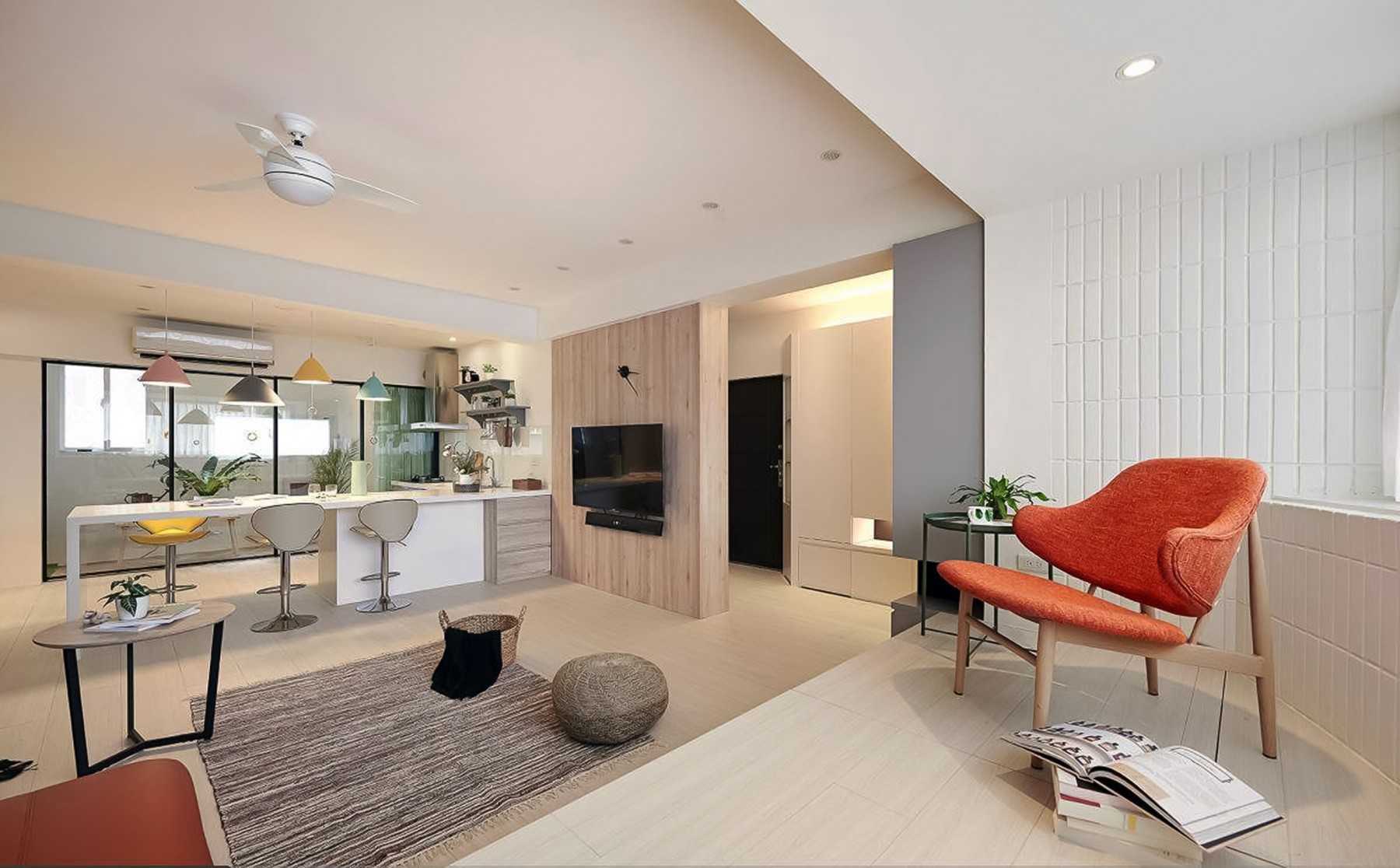 Contemporary Living Room with Granite Floor and Marble Floor
