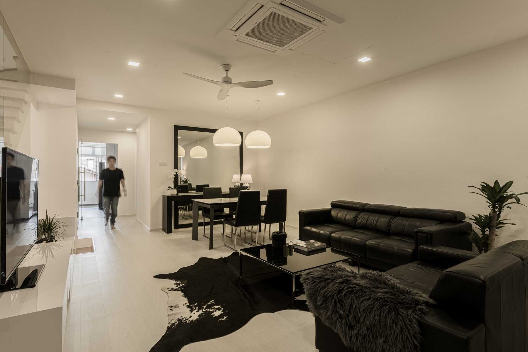 Minimalist Living Room with Vinyl Flooring and Herringbone Tiling