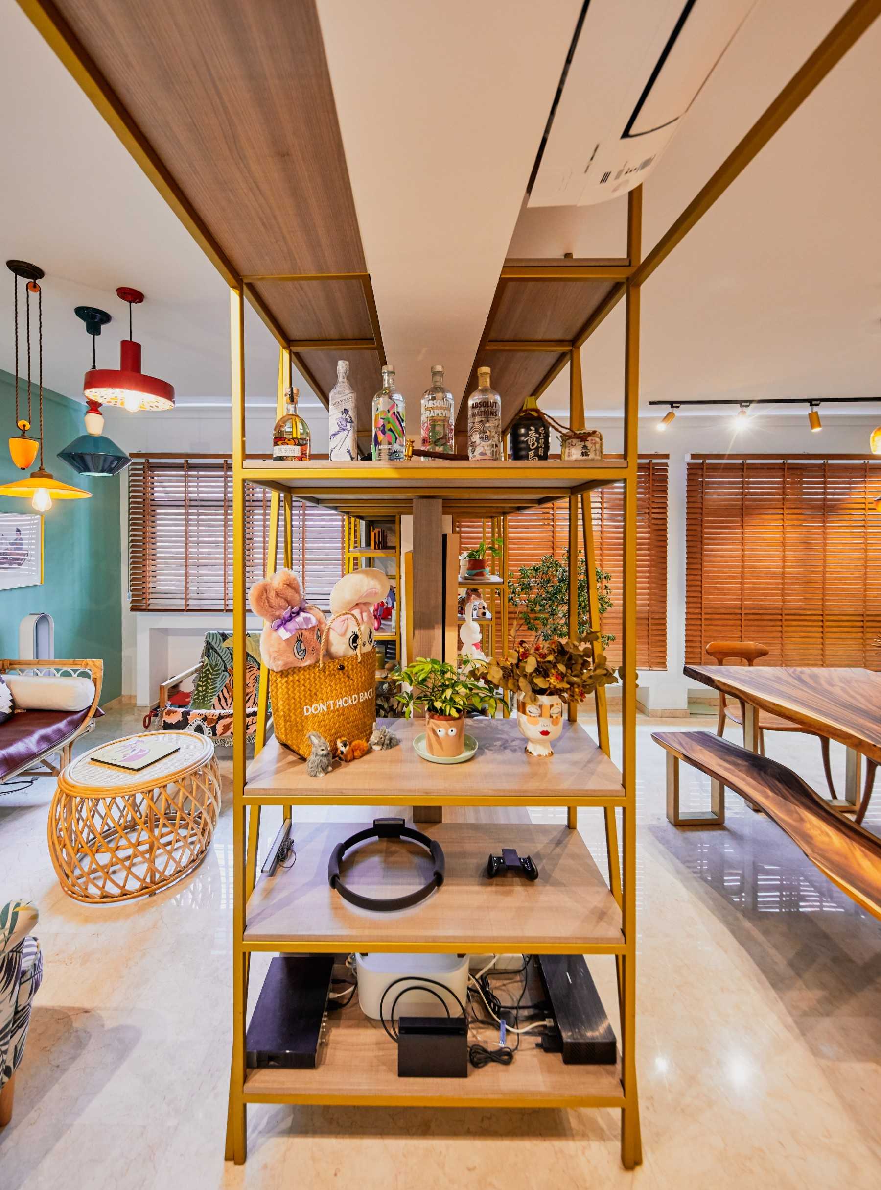 Eclectic Living Room with Marble Floor and TV Console