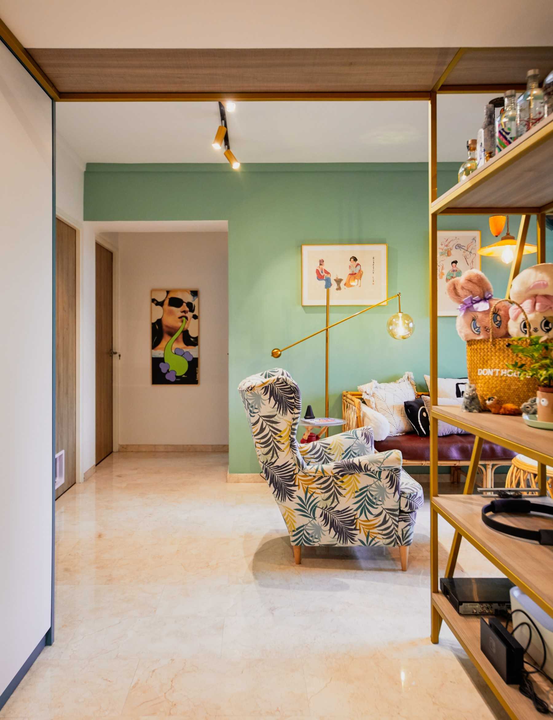 Eclectic Living Room with Marble Floor and TV Console