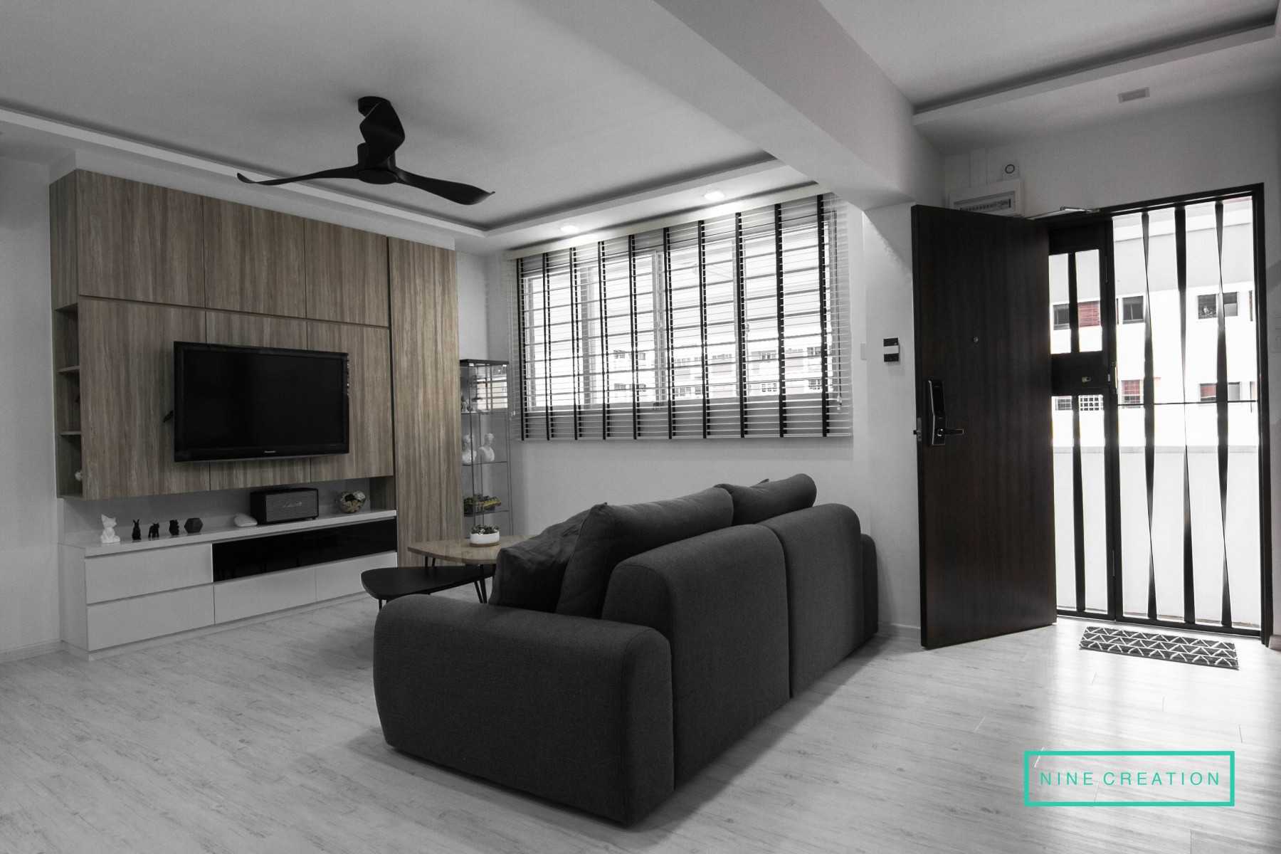 Scandinavian Living Room with Vinyl Flooring and TV Console