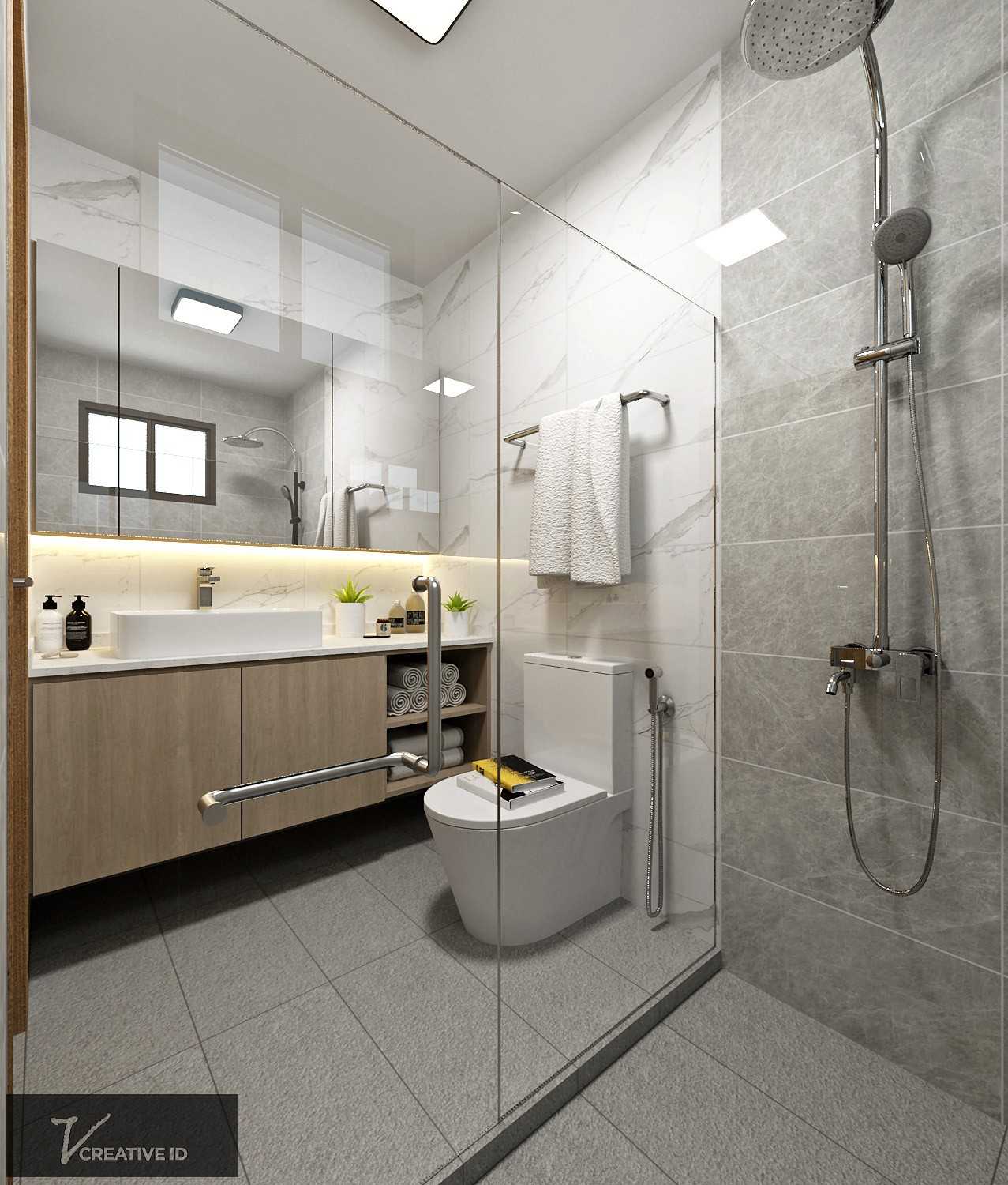 Scandinavian Bathroom with Countertop and Granite Floor
