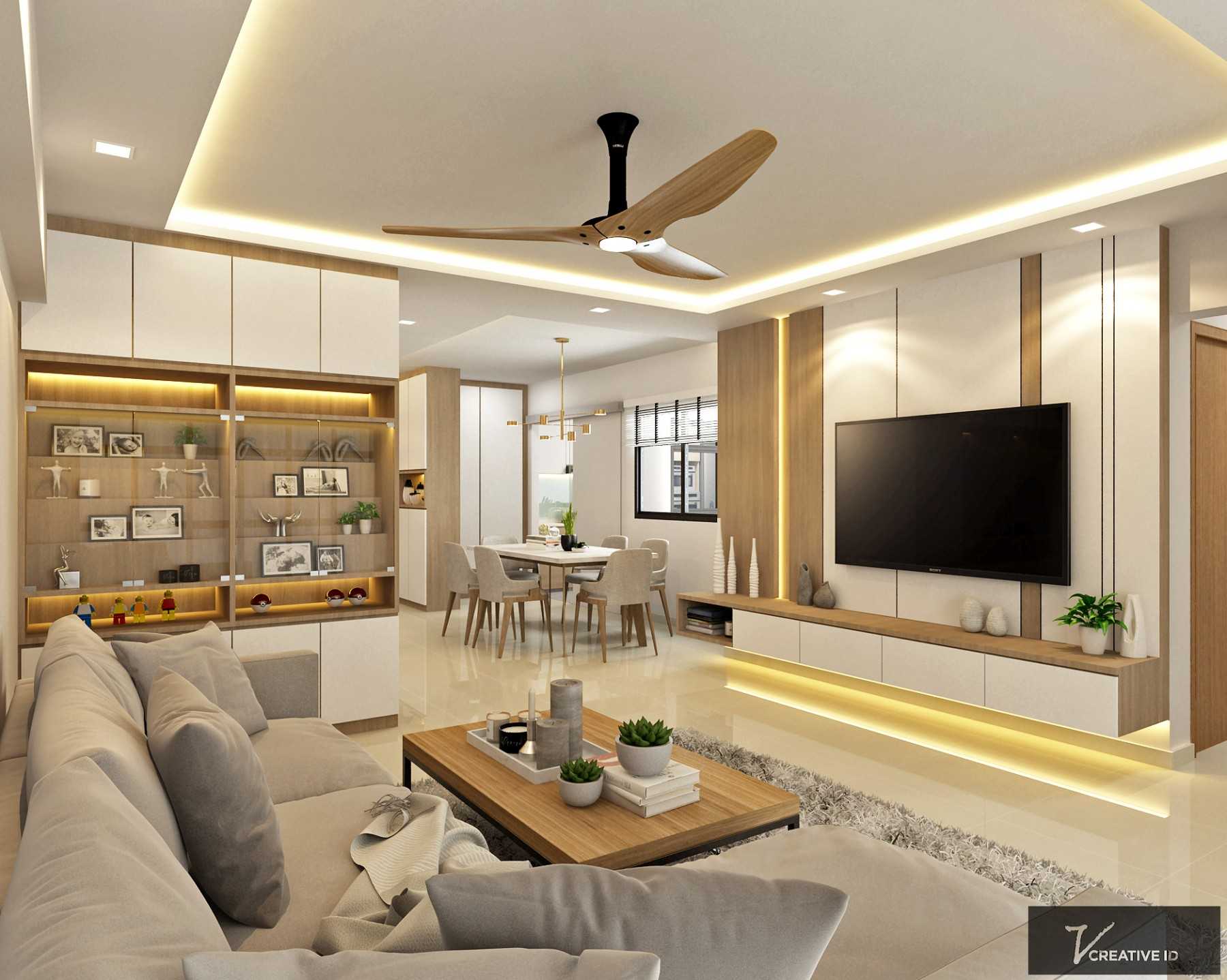 Scandinavian Living Room with TV Console and Feature Wall