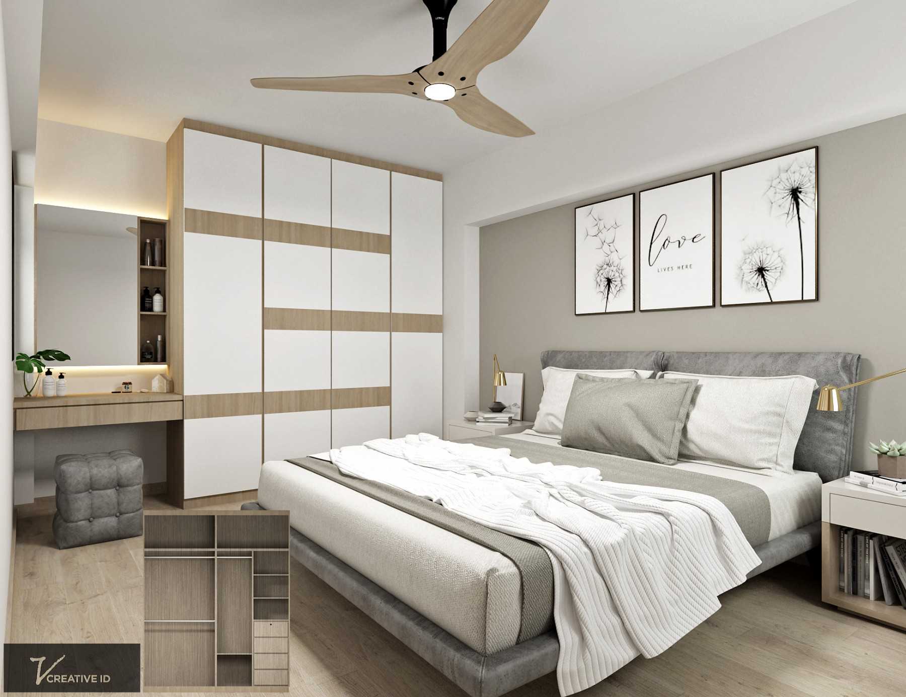 Scandinavian Bedroom with Vinyl Flooring and Bedside Table