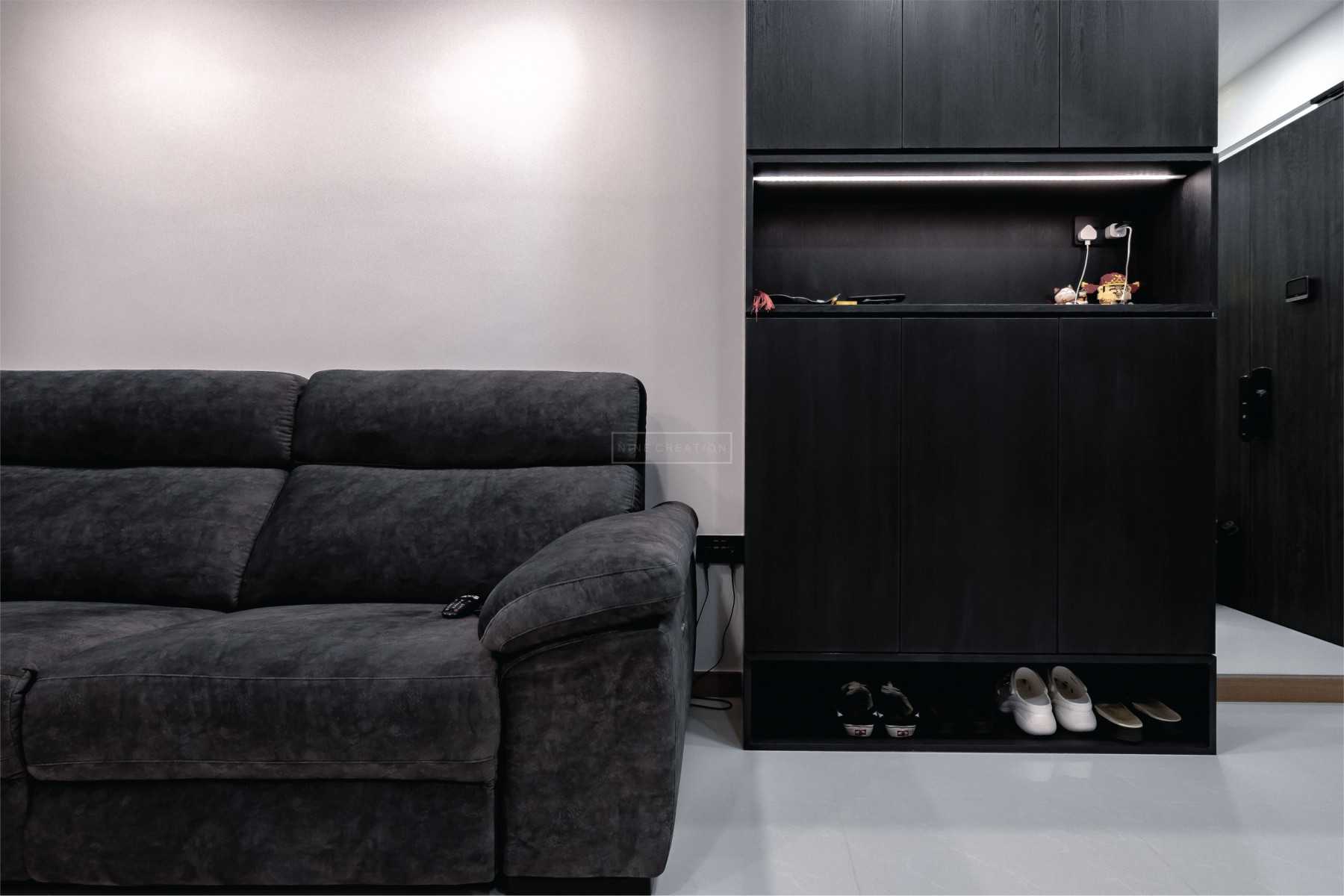 Modern Living Room with Sofa and Display Cabinets