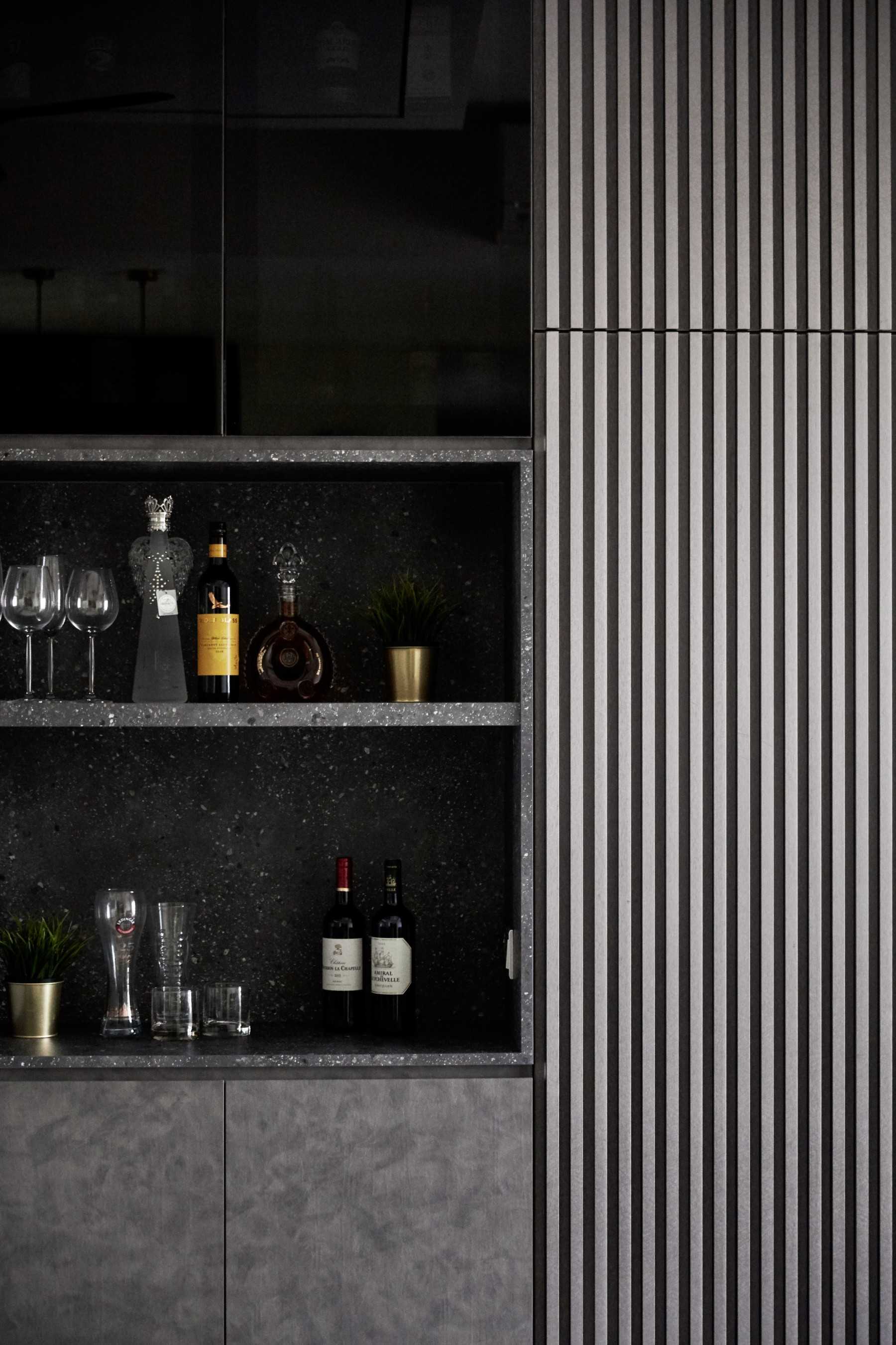 Modern Living Room with Drinkware and Storage Cabinets