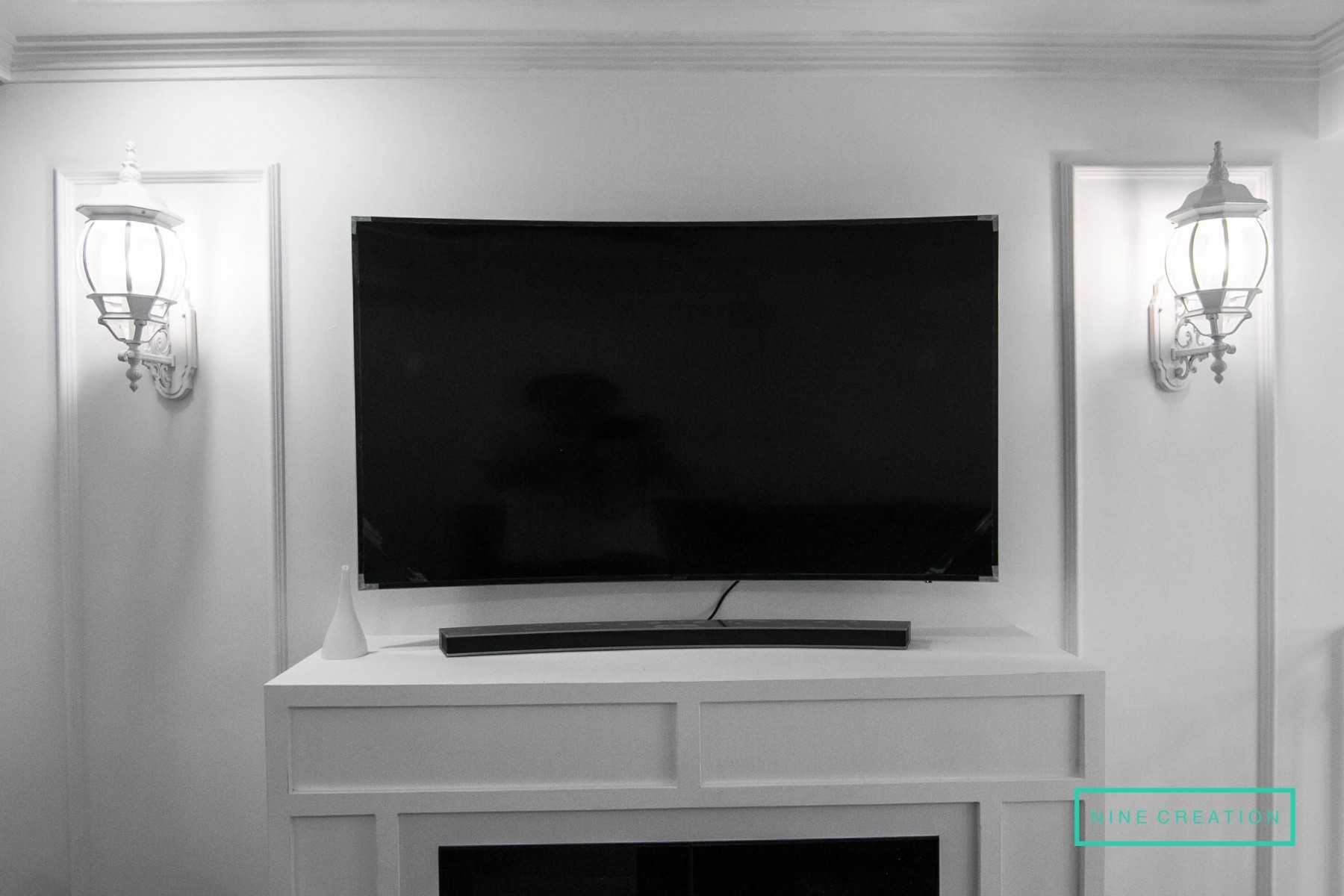 Vintage Living Room with TV Console and Feature Wall