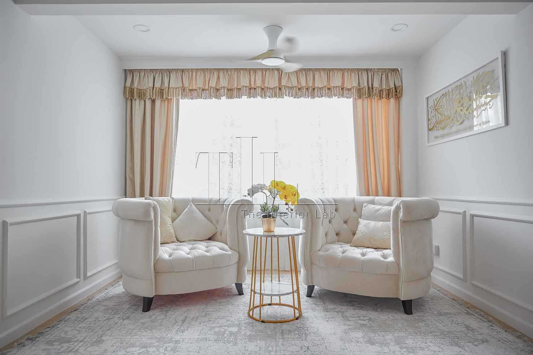 Contemporary Living Room with Curtain and Sofa