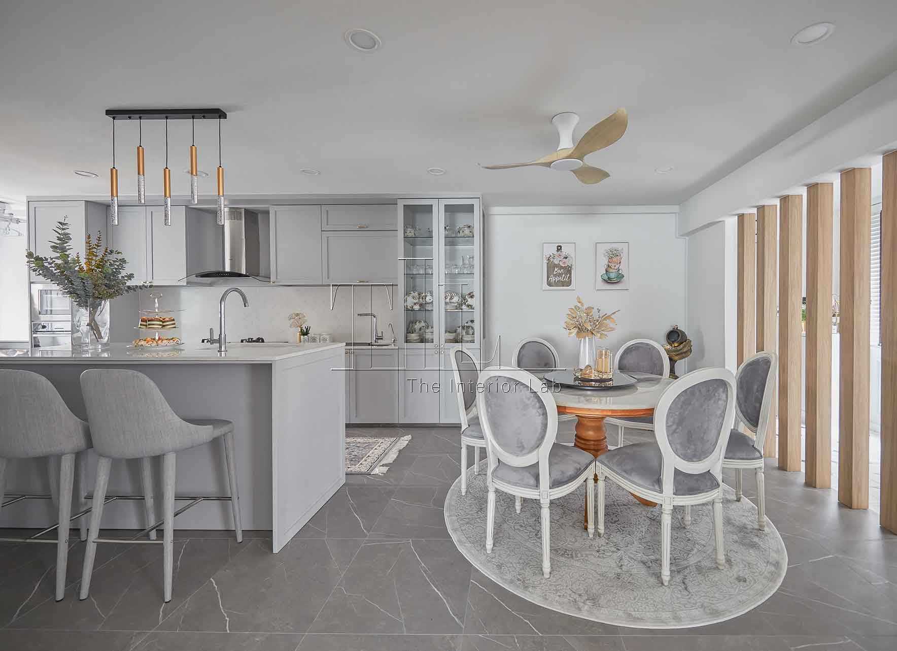 Contemporary Dining Room with Ceiling Fan and Dining Table