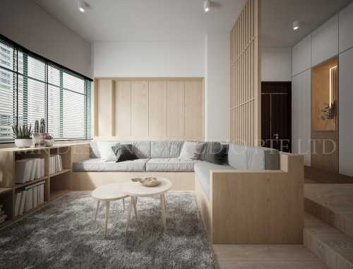 Minimalist Living Room at upper east coast siglap lodge