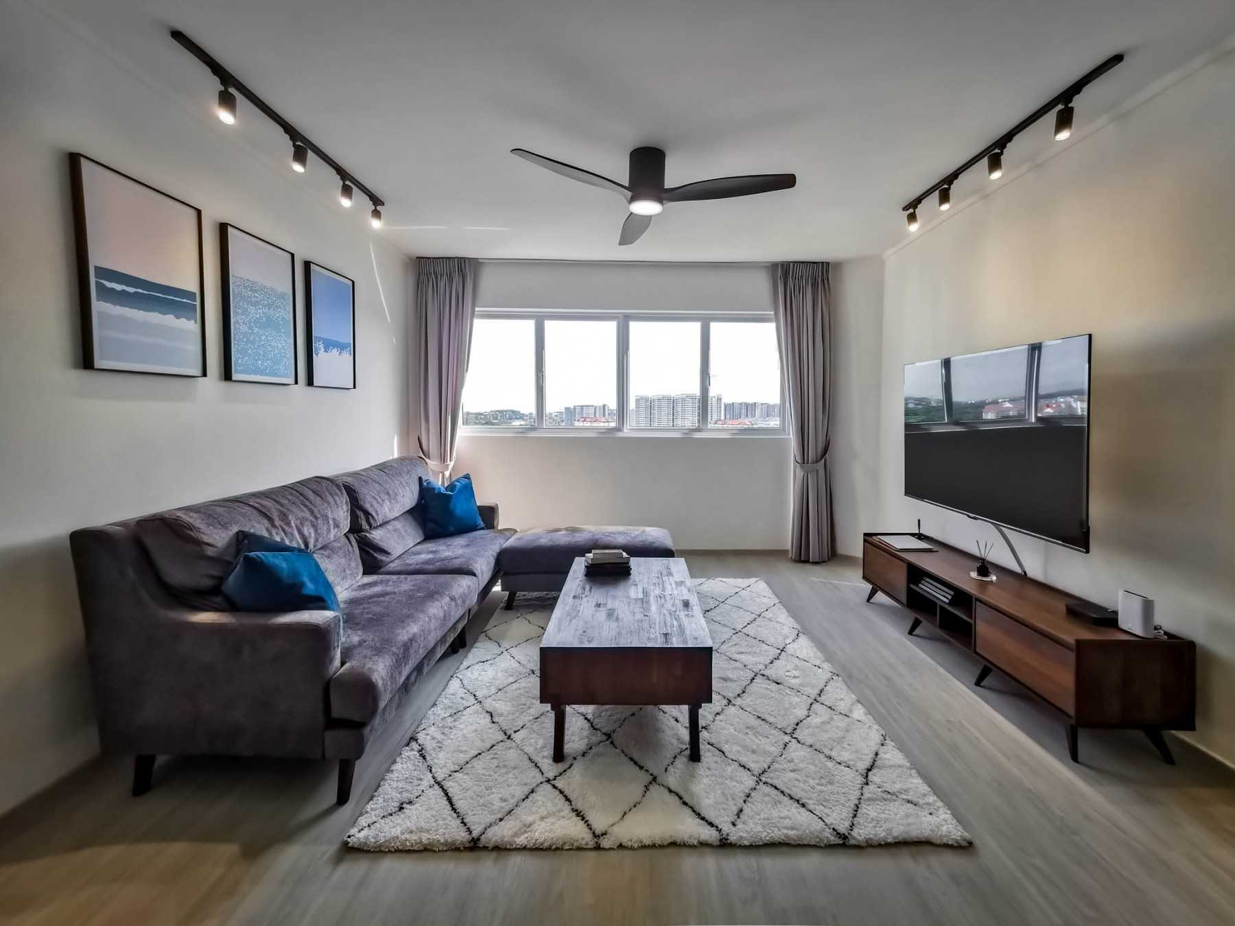 Contemporary Living Room with Vinyl Flooring and TV Console
