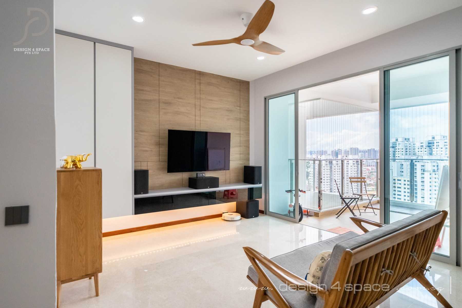 Minimalist Living Room with Homogeneous Tiles and Feature Wall