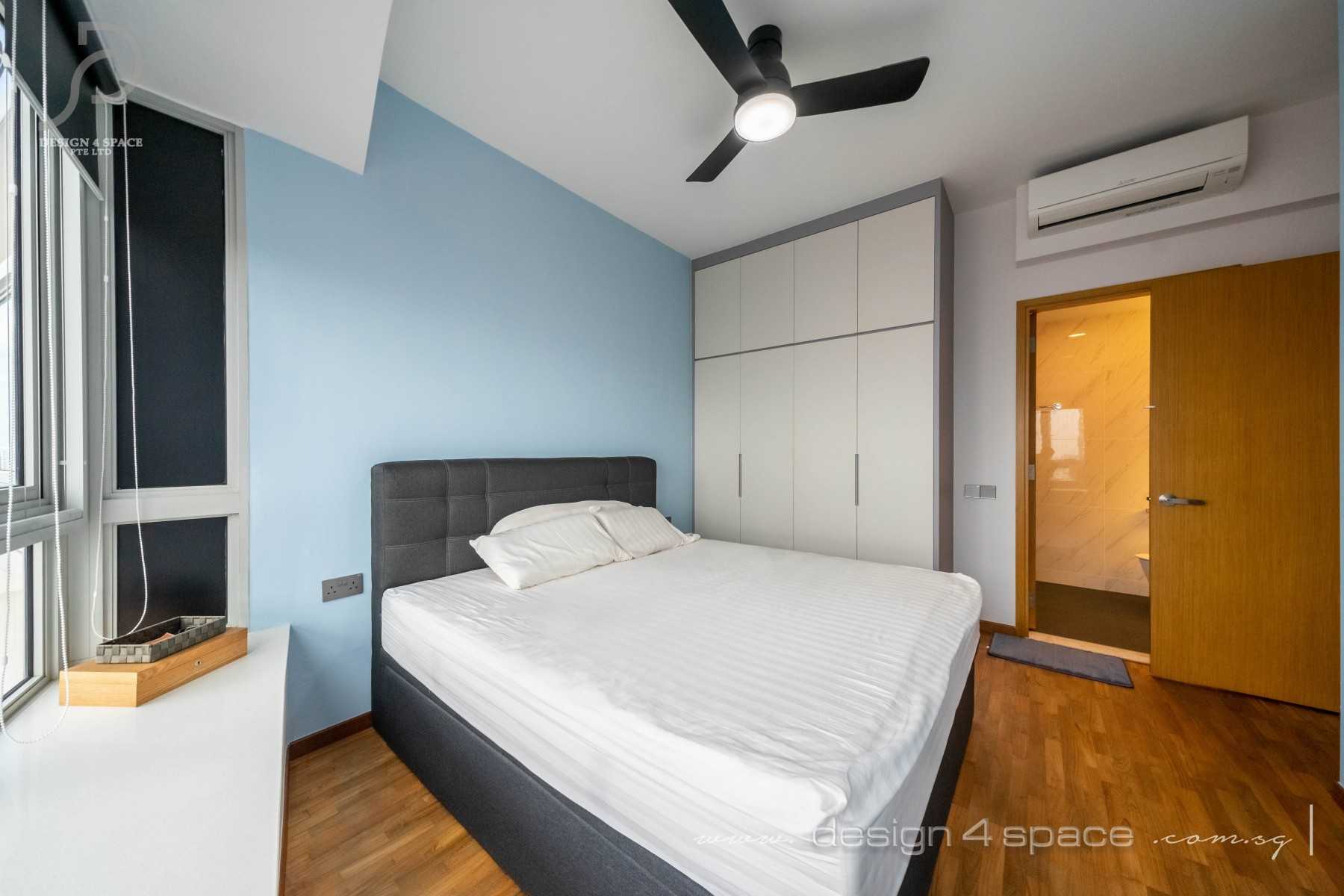 Minimalist Bedroom with Wood Flooring and Queen Bed