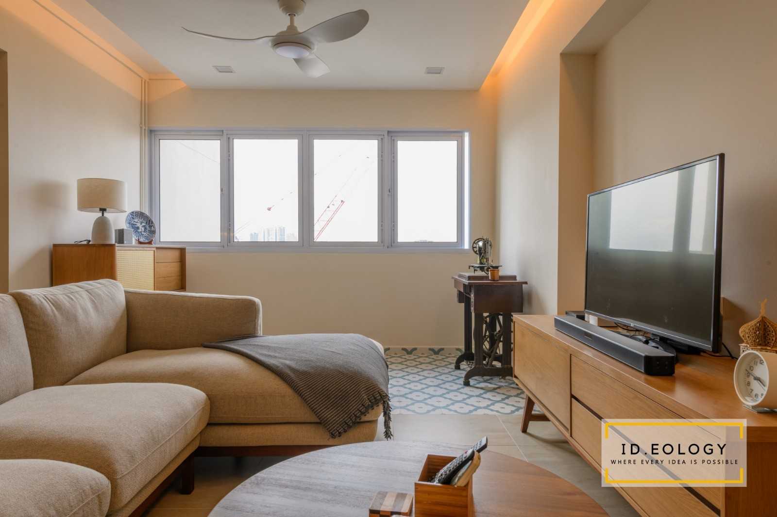 Minimalist Living Room with Feature Wall and Bay Window