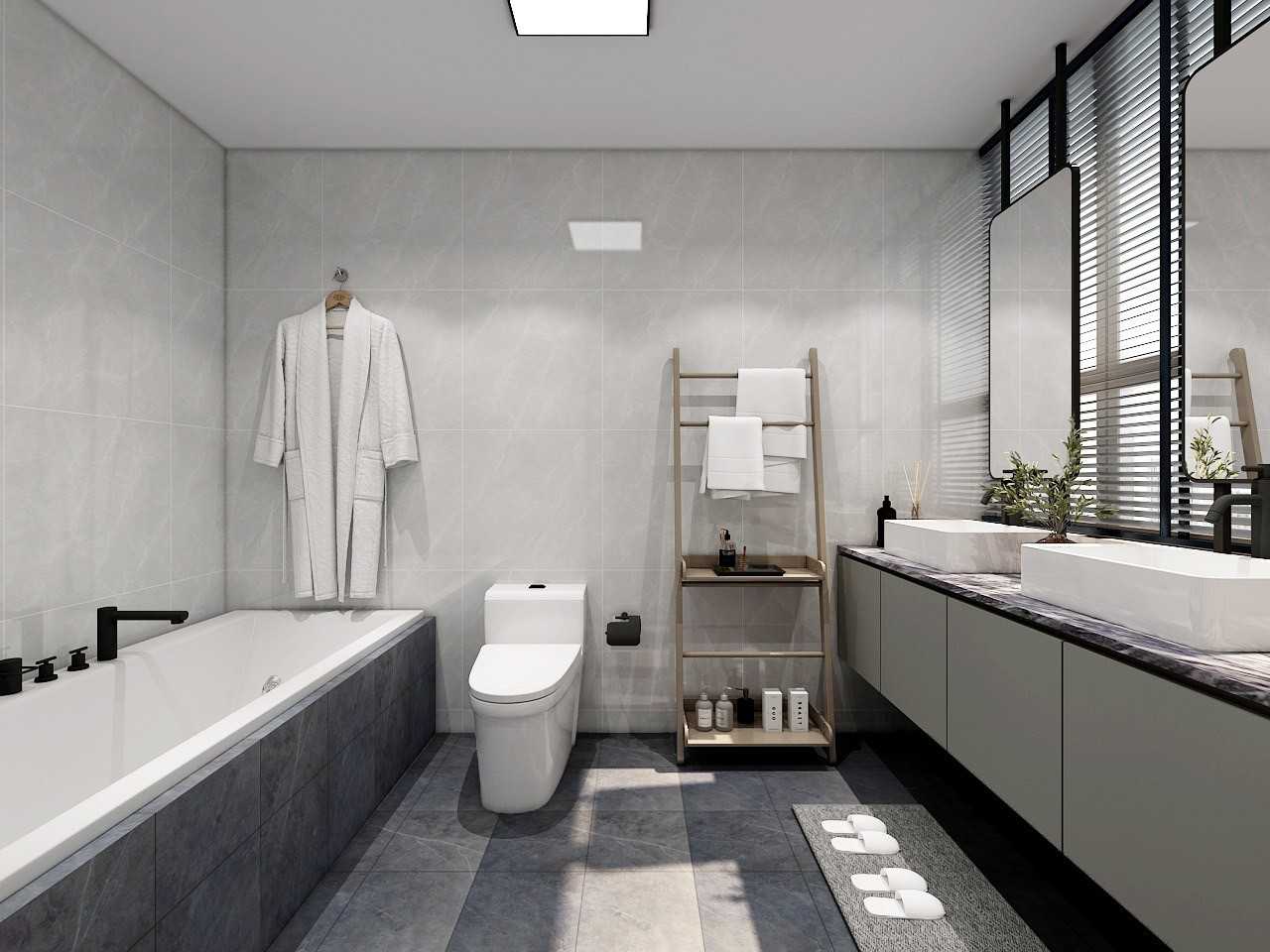 Contemporary Bathroom with Countertop and Homogeneous Tiles