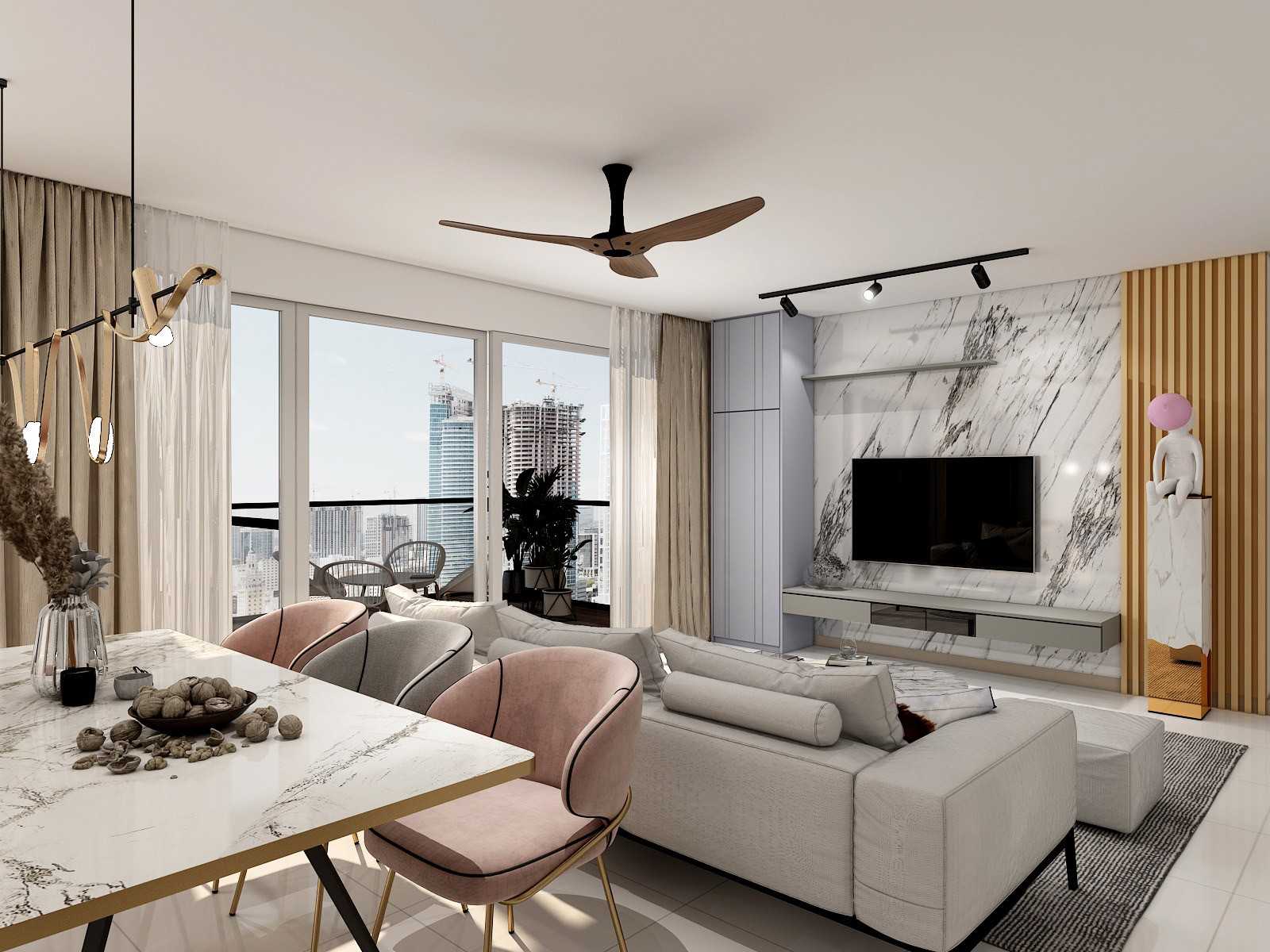 Contemporary Living Room with TV Console and Feature Wall