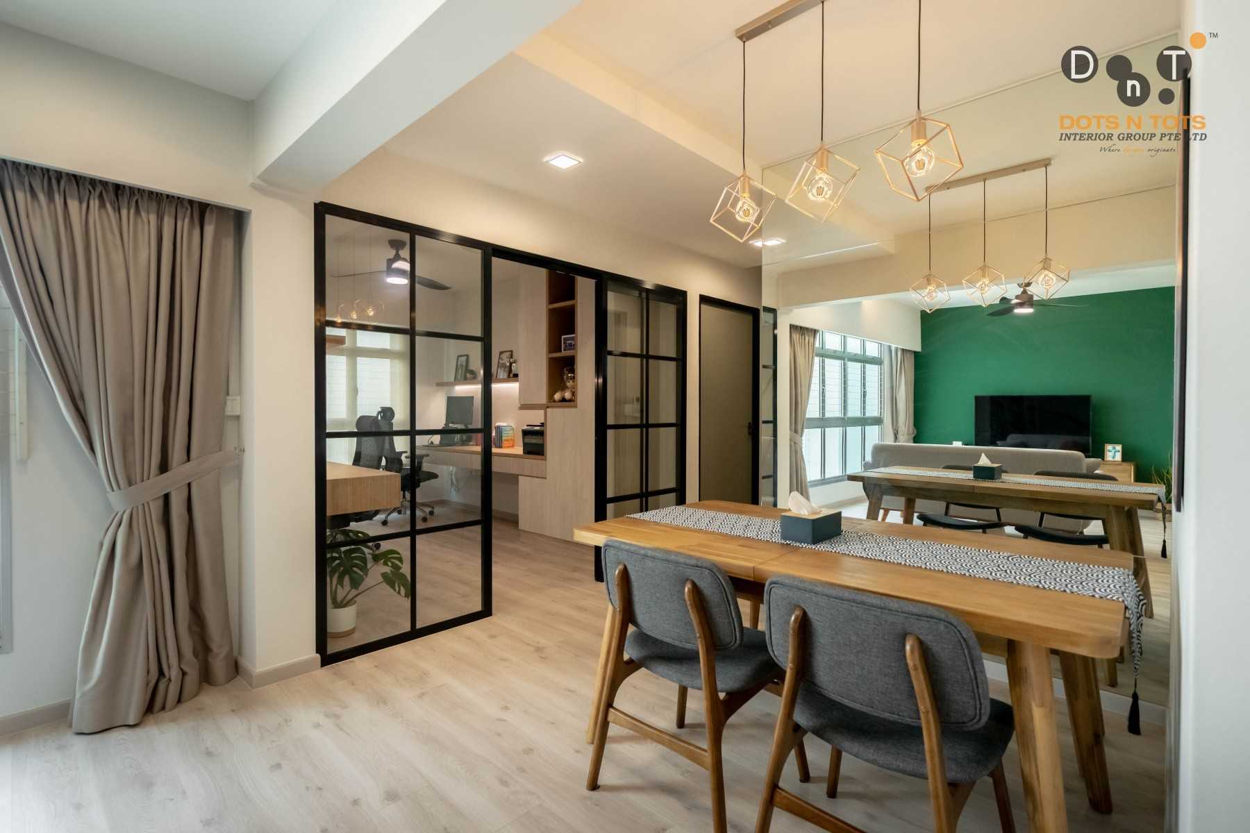 Scandinavian Dining Room with Drop Ceiling and Ceiling Light