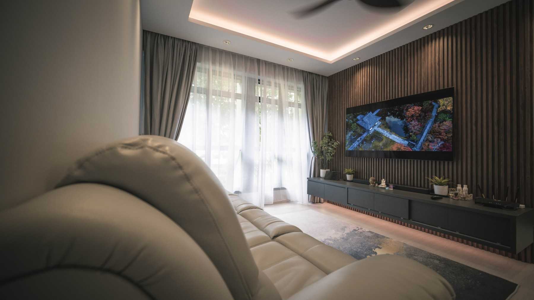 Scandinavian Living Room with Vinyl Flooring and TV Console