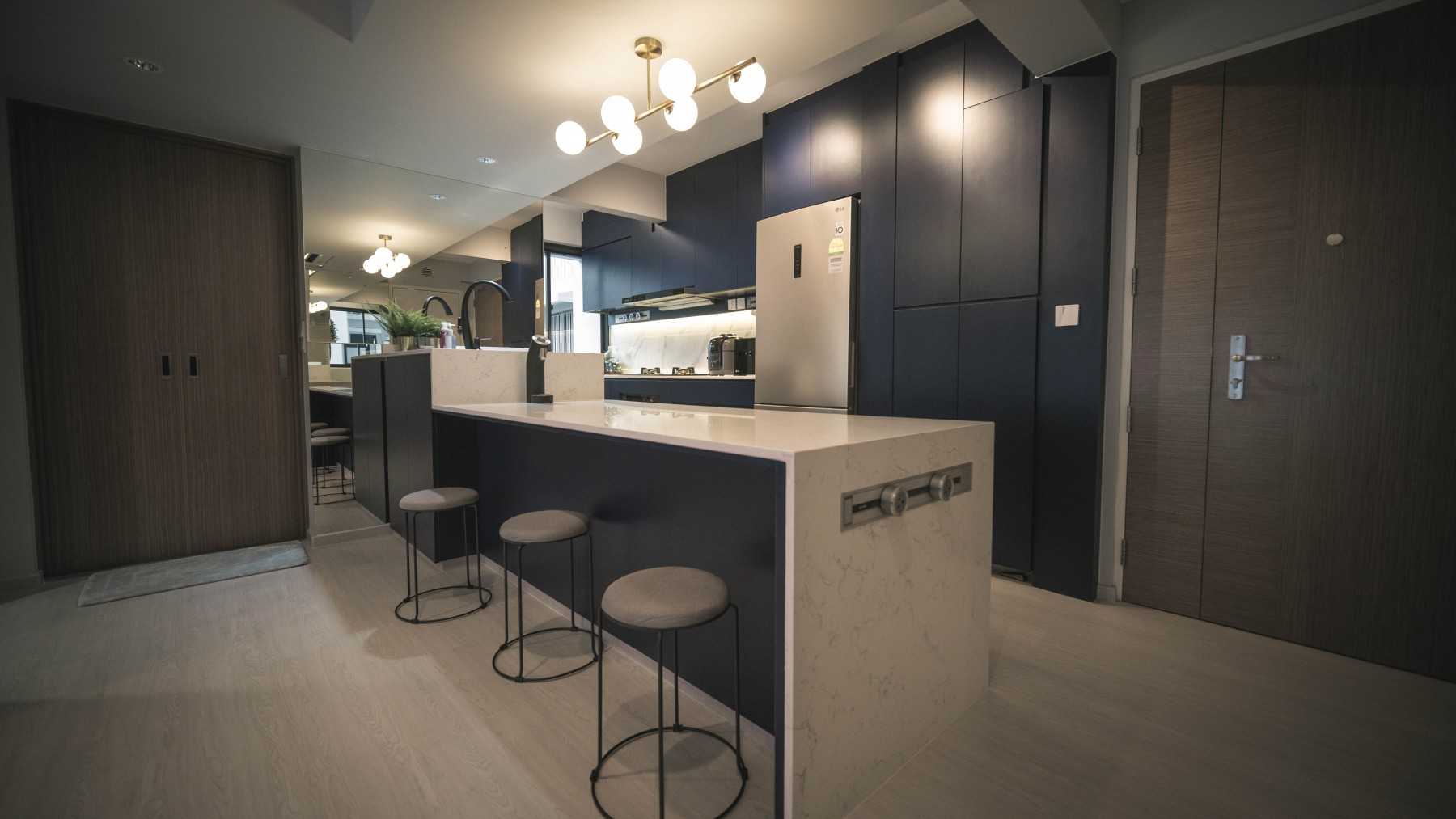 Scandinavian Kitchen with Countertop and Vinyl Flooring